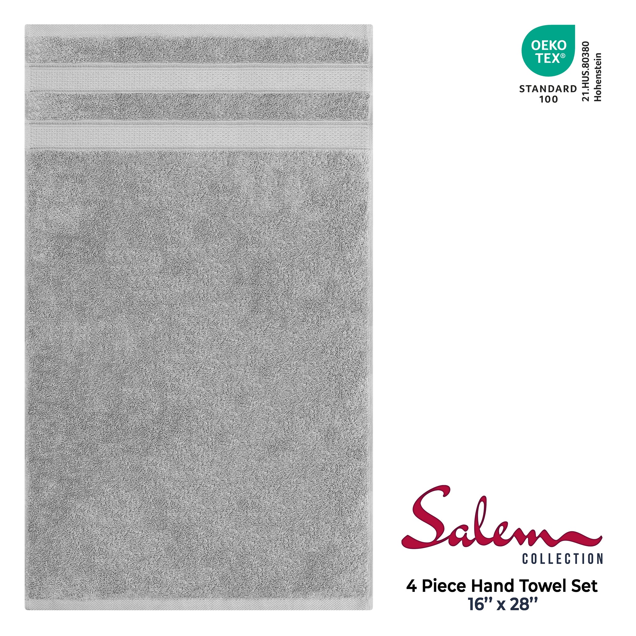 American Soft Linen Salem 4-Pack Hand Towel Sets, 100% Cotton Luxury Turkish Towels, Super Soft, Absorbent, Premium Wholesale Hand Towels - Rockridge Gray 4