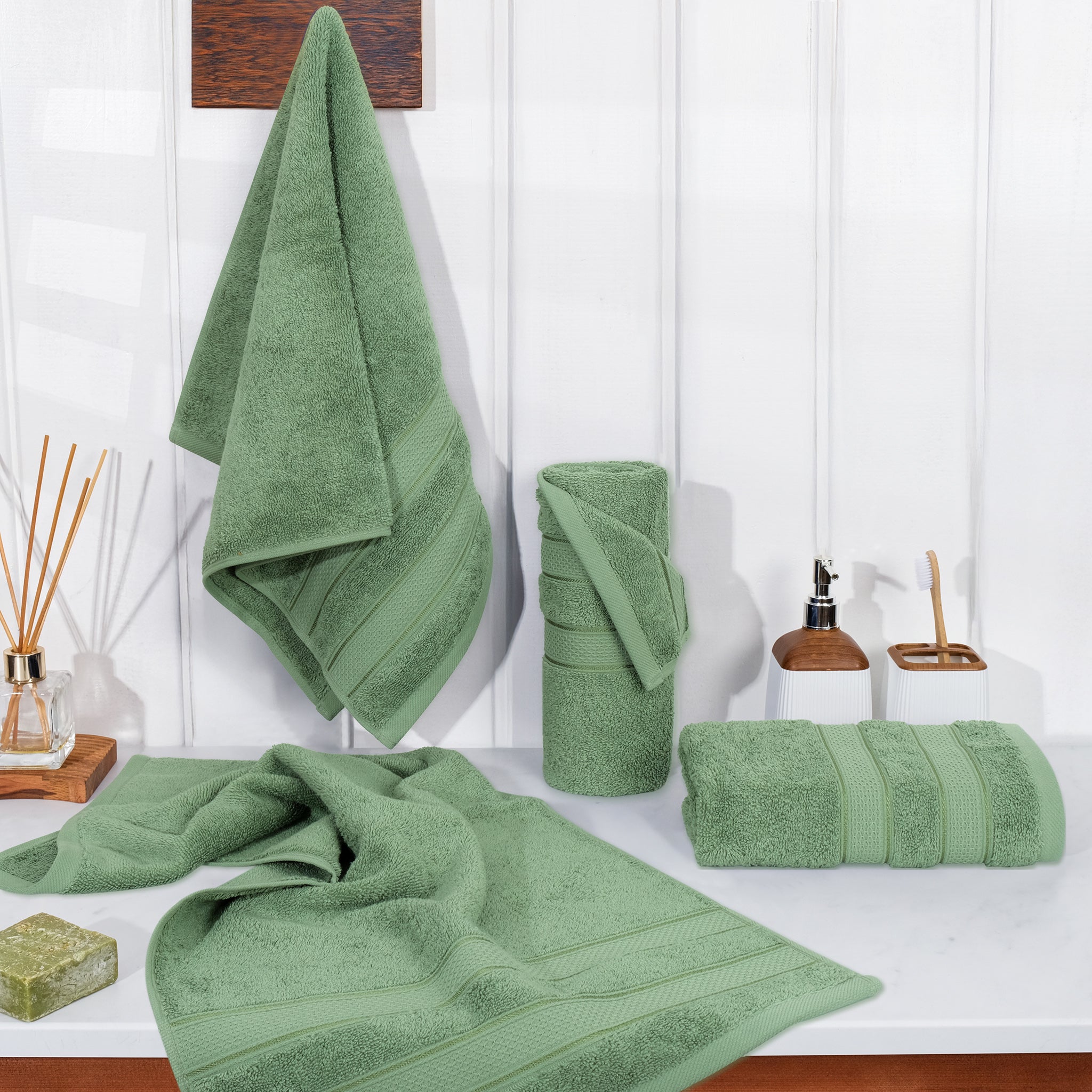 American Soft Linen Salem 4-Pack Hand Towel Sets, 100% Cotton Luxury Turkish Towels, Super Soft, Absorbent, Premium Wholesale Hand Towels - Sage Green 2