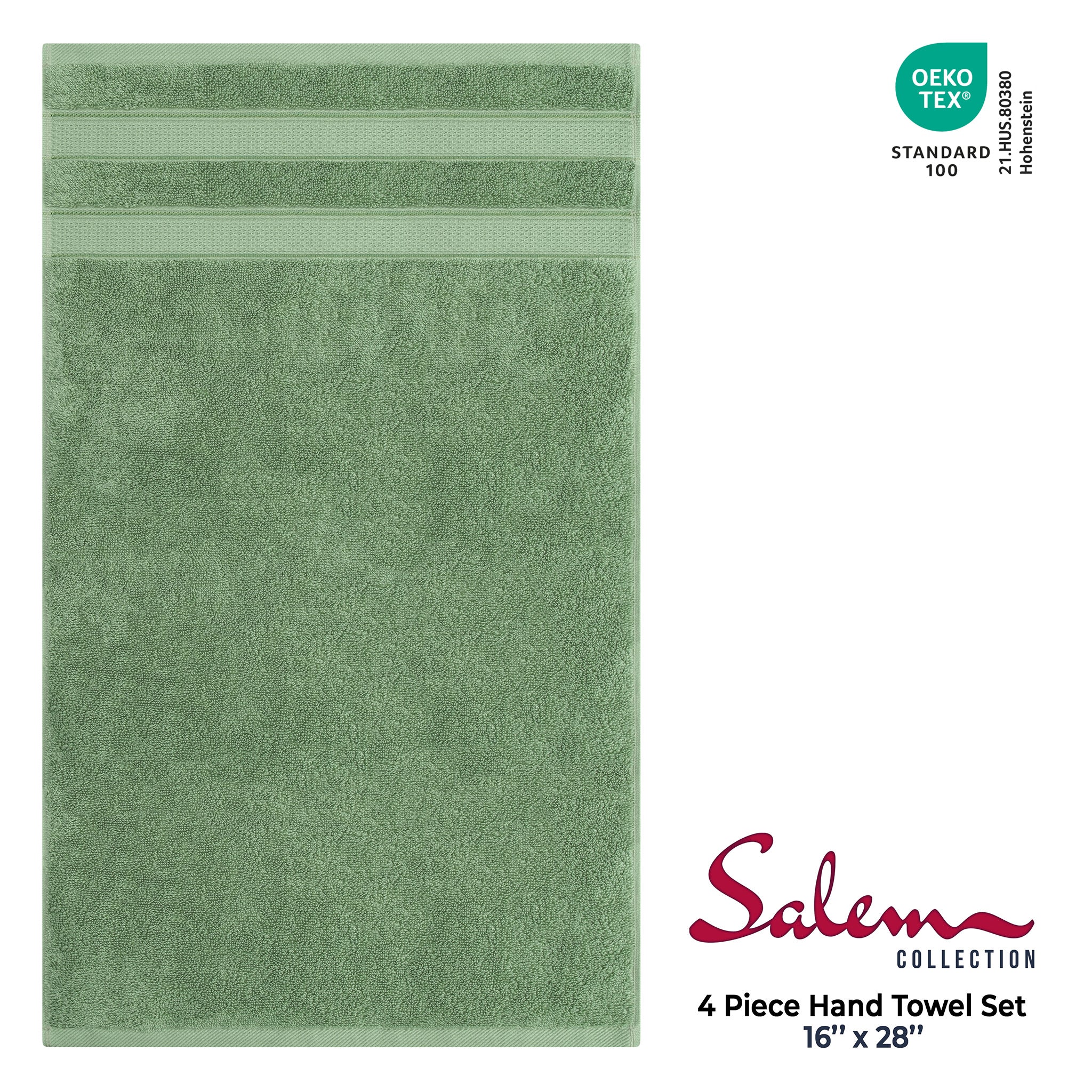 American Soft Linen Salem 4-Pack Hand Towel Sets, 100% Cotton Luxury Turkish Towels, Super Soft, Absorbent, Premium Wholesale Hand Towels - Sage Green 4