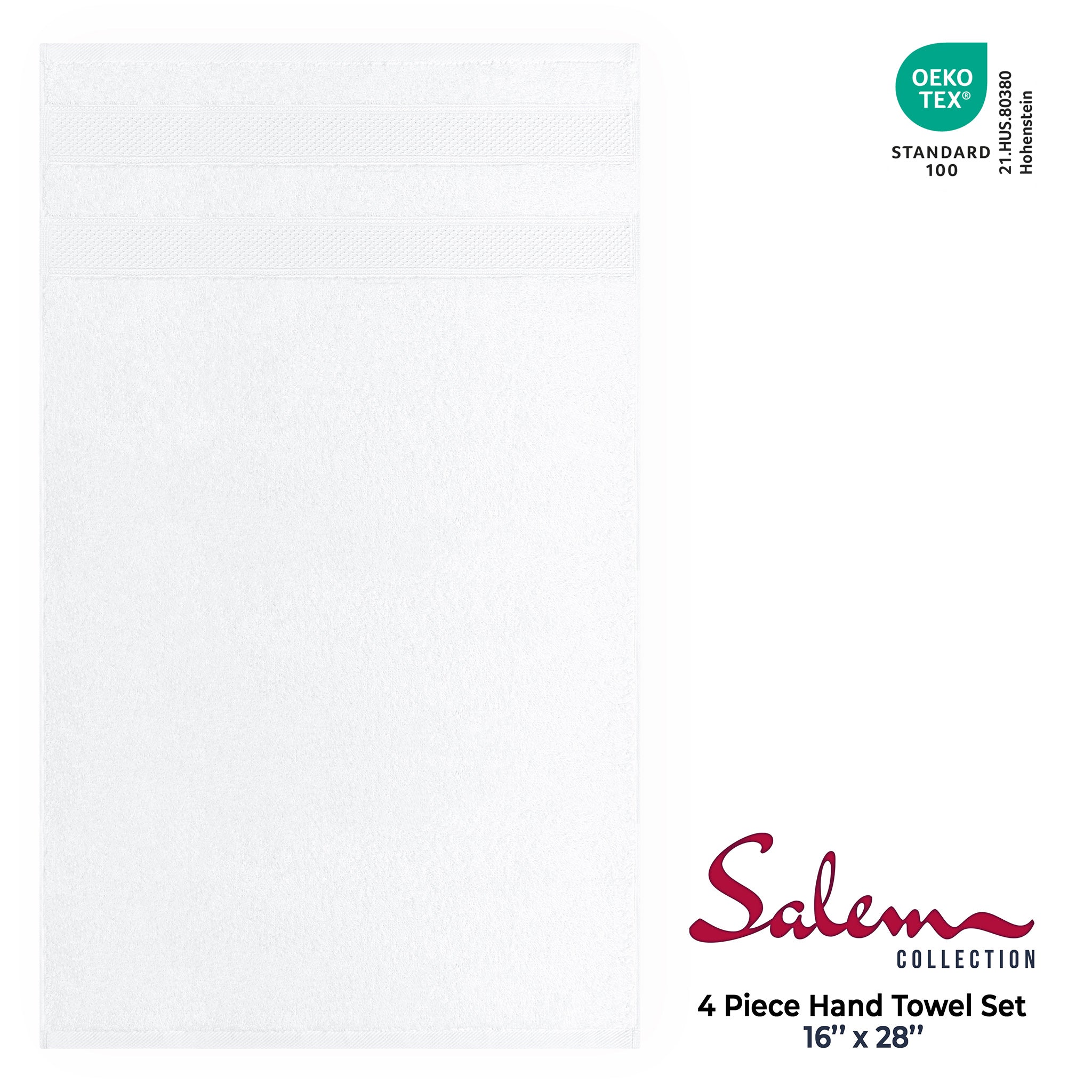 American Soft Linen Salem 4-Pack Hand Towel Sets, 100% Cotton Luxury Turkish Towels, Super Soft, Absorbent, Premium Wholesale Hand Towels - White 4