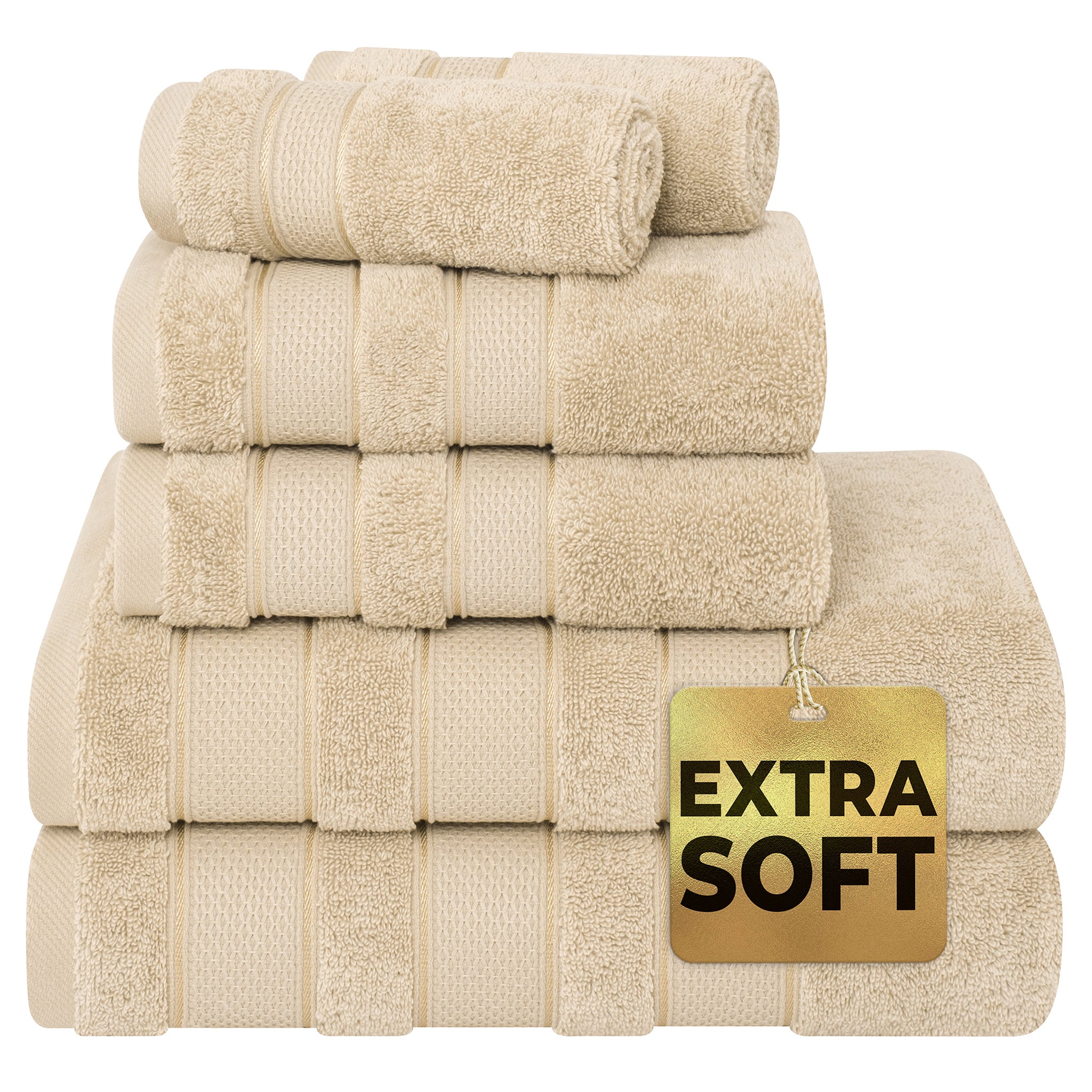 American Soft Linen Salem Collection 6 Piece 100% Cotton Luxury Bath Towel Set Beige-1