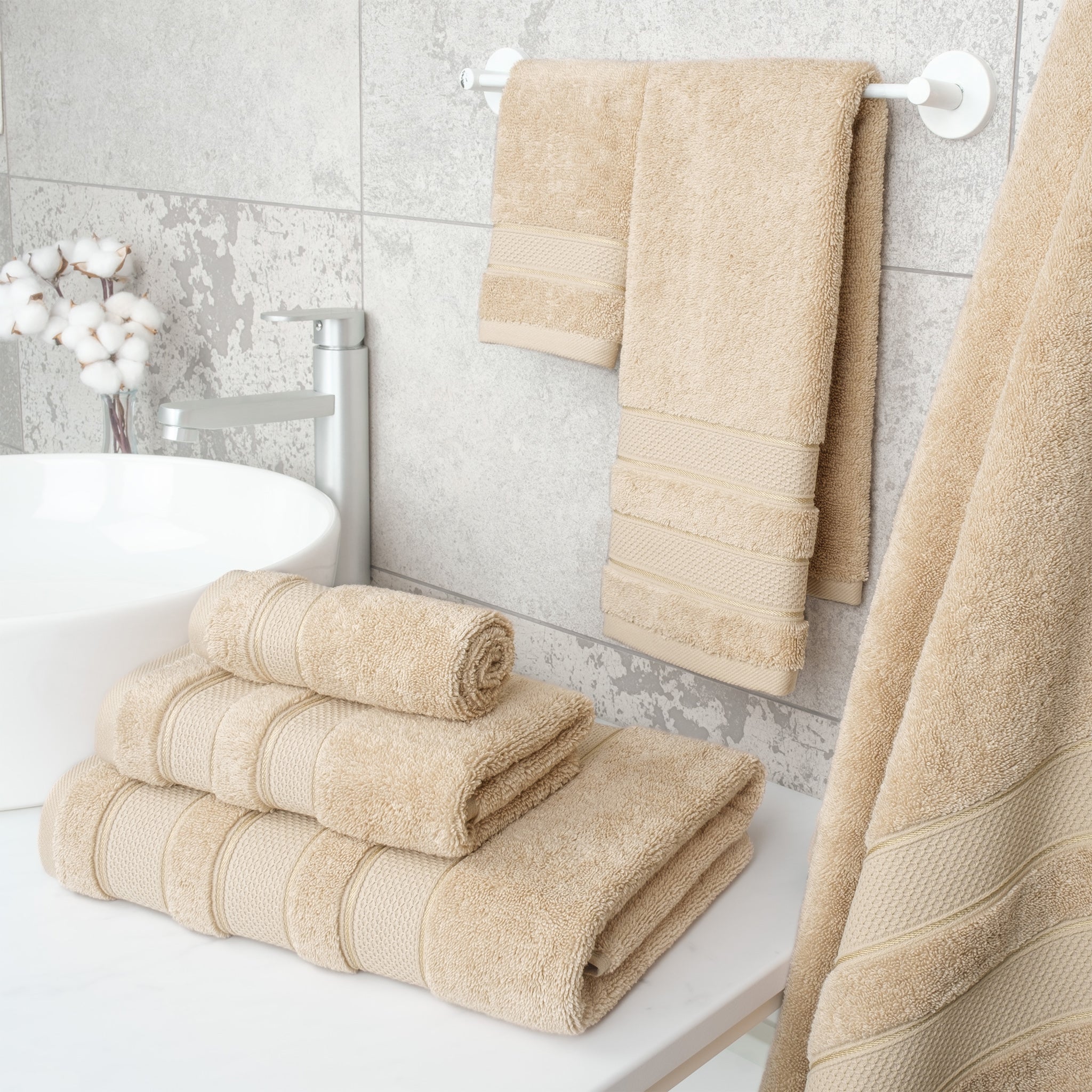 American Soft Linen Salem Collection 6 Piece 100% Cotton Luxury Bath Towel Set Beige-2