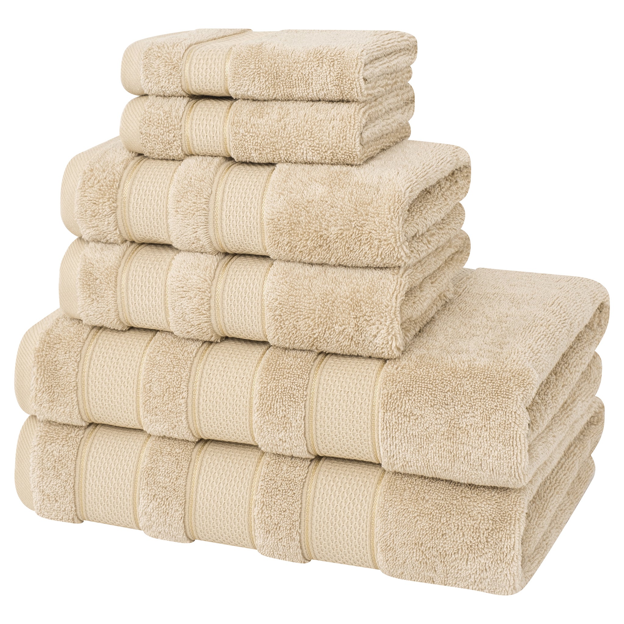 American Soft Linen Salem Collection 6 Piece 100% Cotton Luxury Bath Towel Set Beige-5