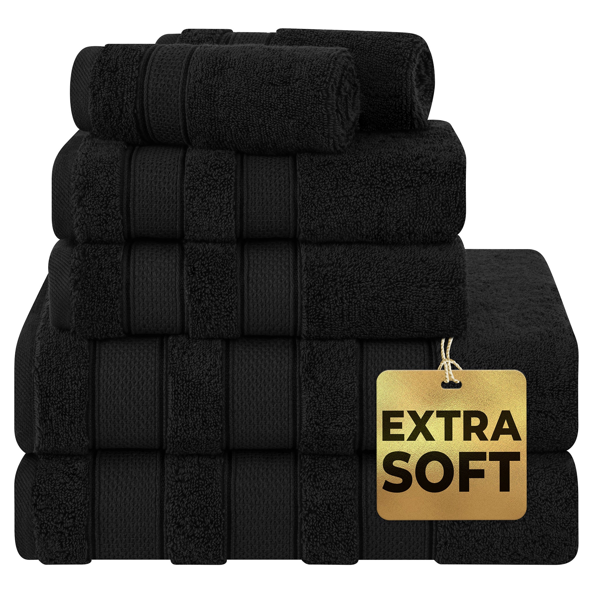 American Soft Linen Salem Collection 6 Piece 100% Cotton Luxury Bath Towel Set Black-1