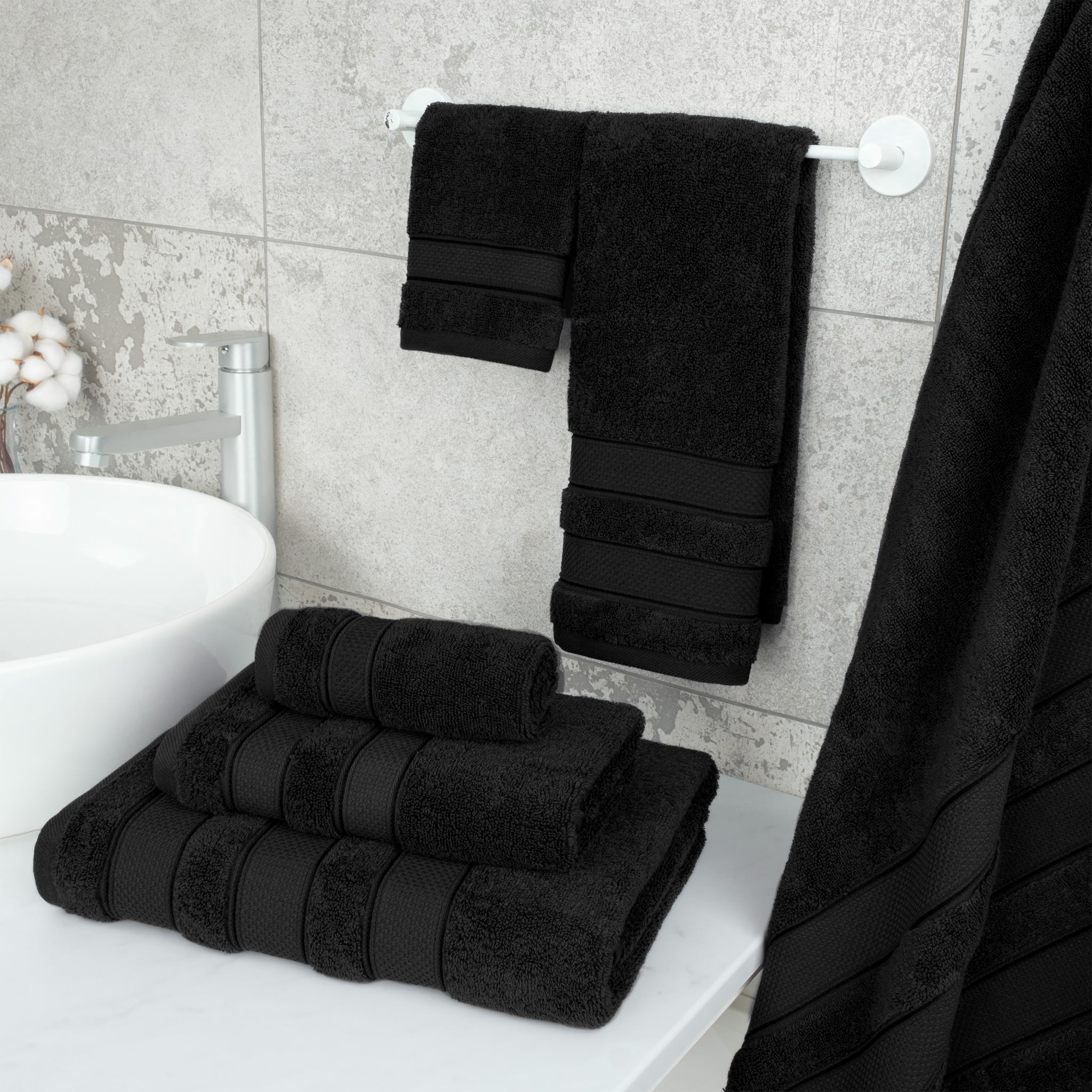 American Soft Linen Salem Collection 6 Piece 100% Cotton Luxury Bath Towel Set Black-2