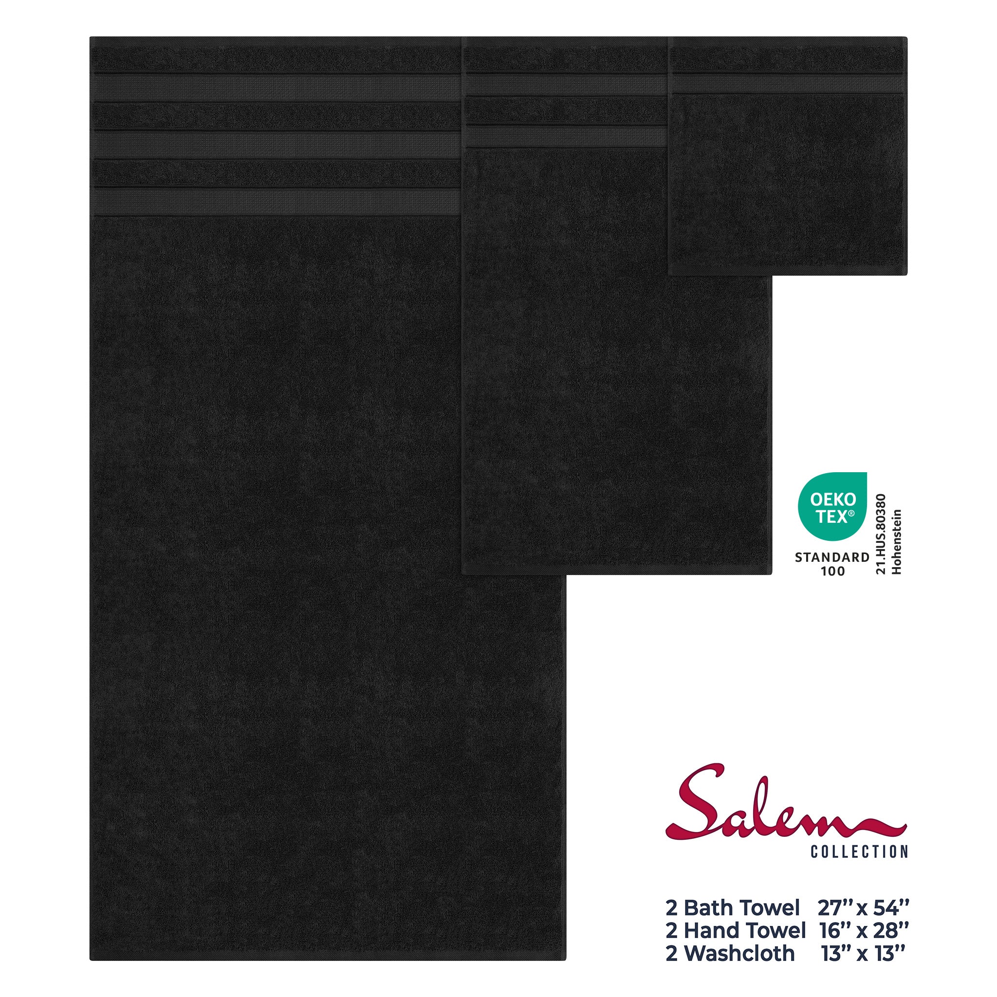 American Soft Linen Salem Collection 6 Piece 100% Cotton Luxury Bath Towel Set Black-4