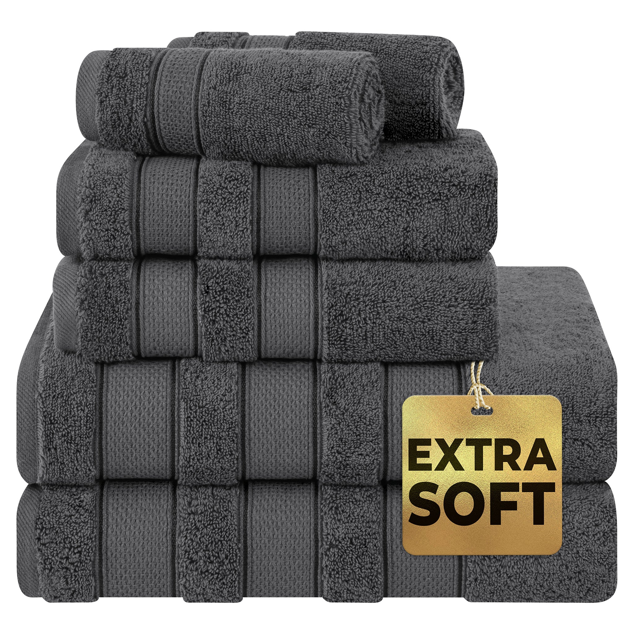 American Soft Linen Salem Collection 6 Piece 100% Cotton Luxury Bath Towel Set Gray-1