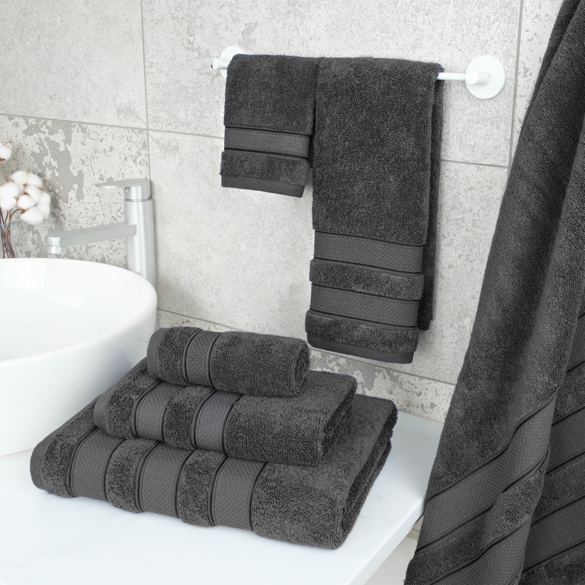 American Soft Linen Salem Collection 6 Piece 100% Cotton Luxury Bath Towel Set Gray-2