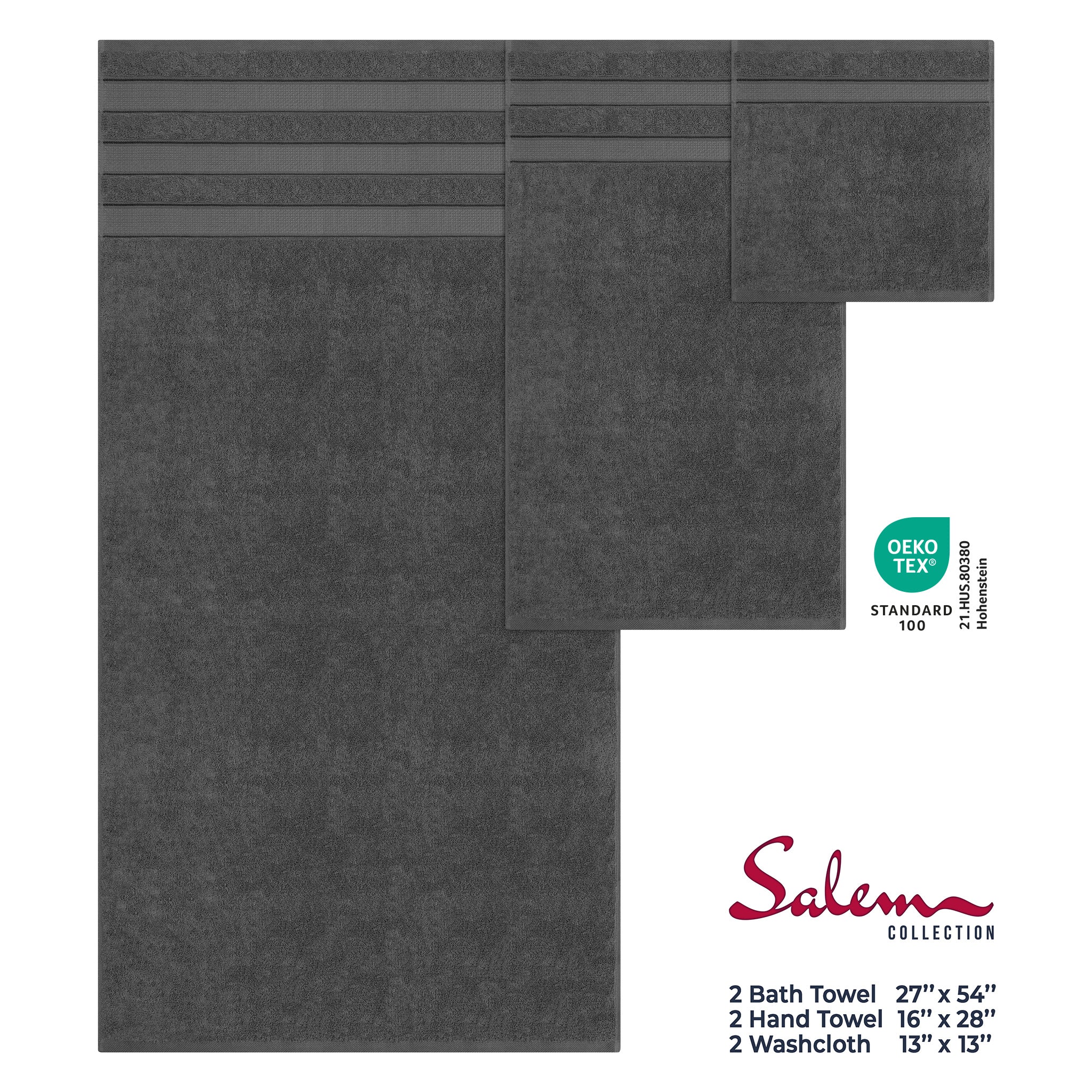 American Soft Linen Salem Collection 6 Piece 100% Cotton Luxury Bath Towel Set Gray-4
