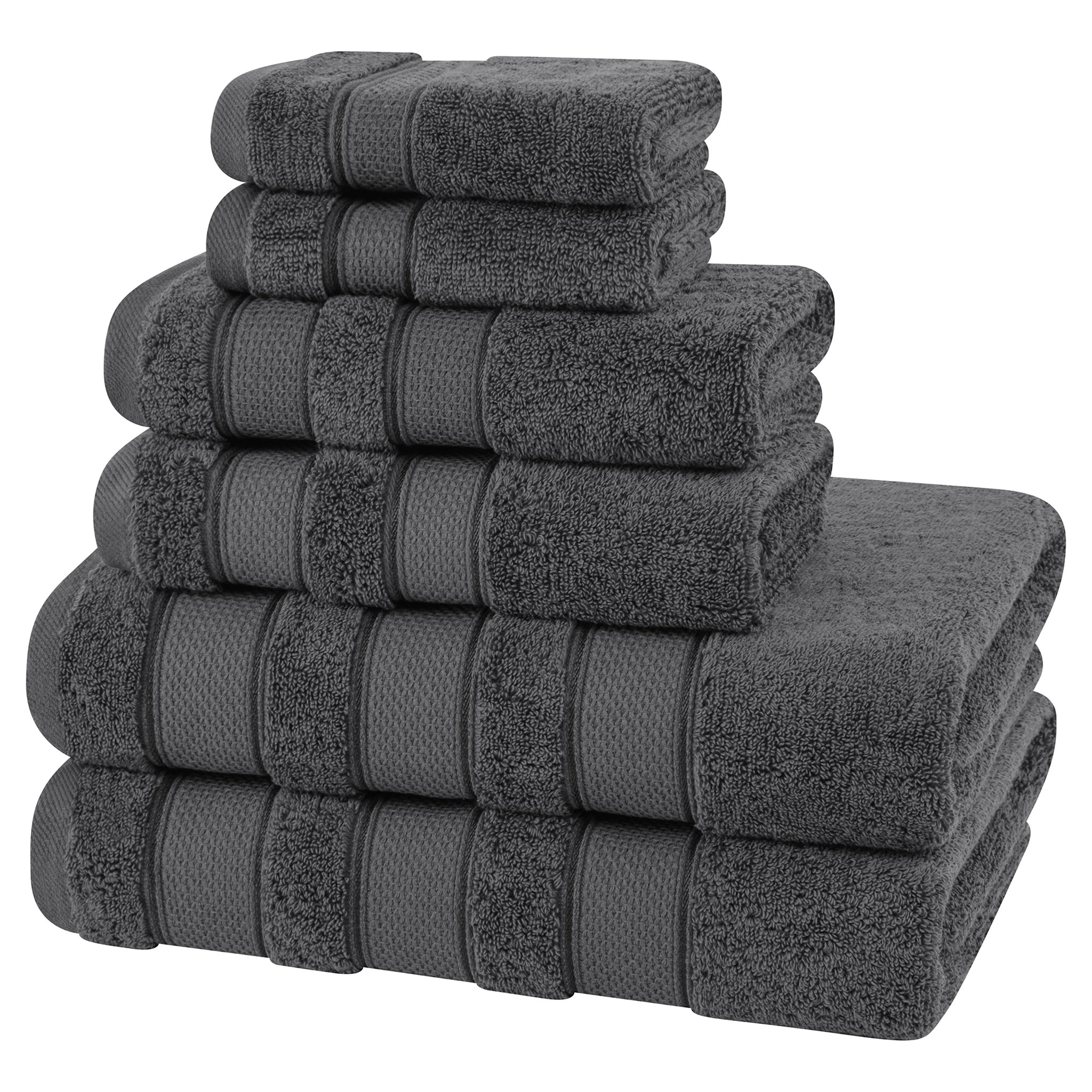 American Soft Linen Salem Collection 6 Piece 100% Cotton Luxury Bath Towel Set Gray-5