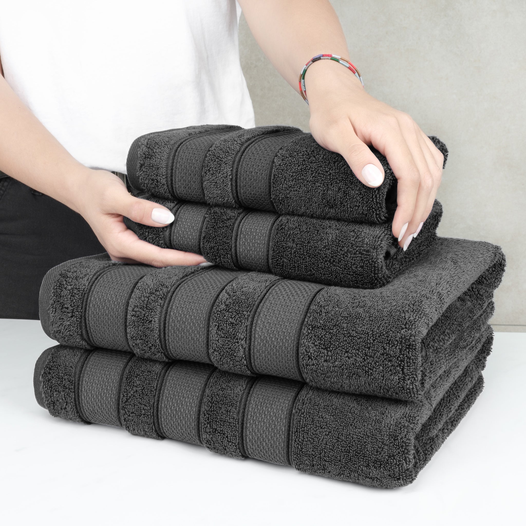 American Soft Linen Salem Collection 6 Piece 100% Cotton Luxury Bath Towel Set Gray-6