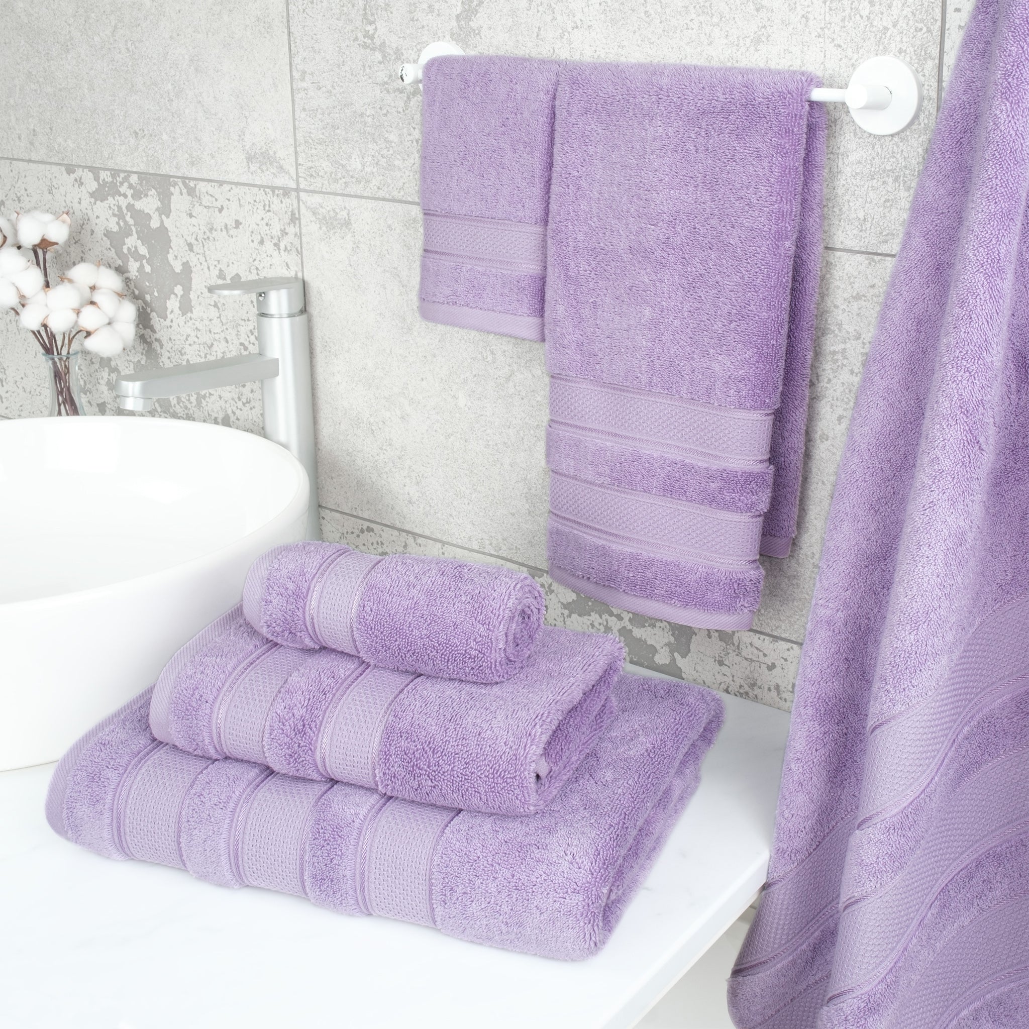 American Soft Linen Salem Collection 6 Piece 100% Cotton Luxury Bath Towel Set Lilac-2