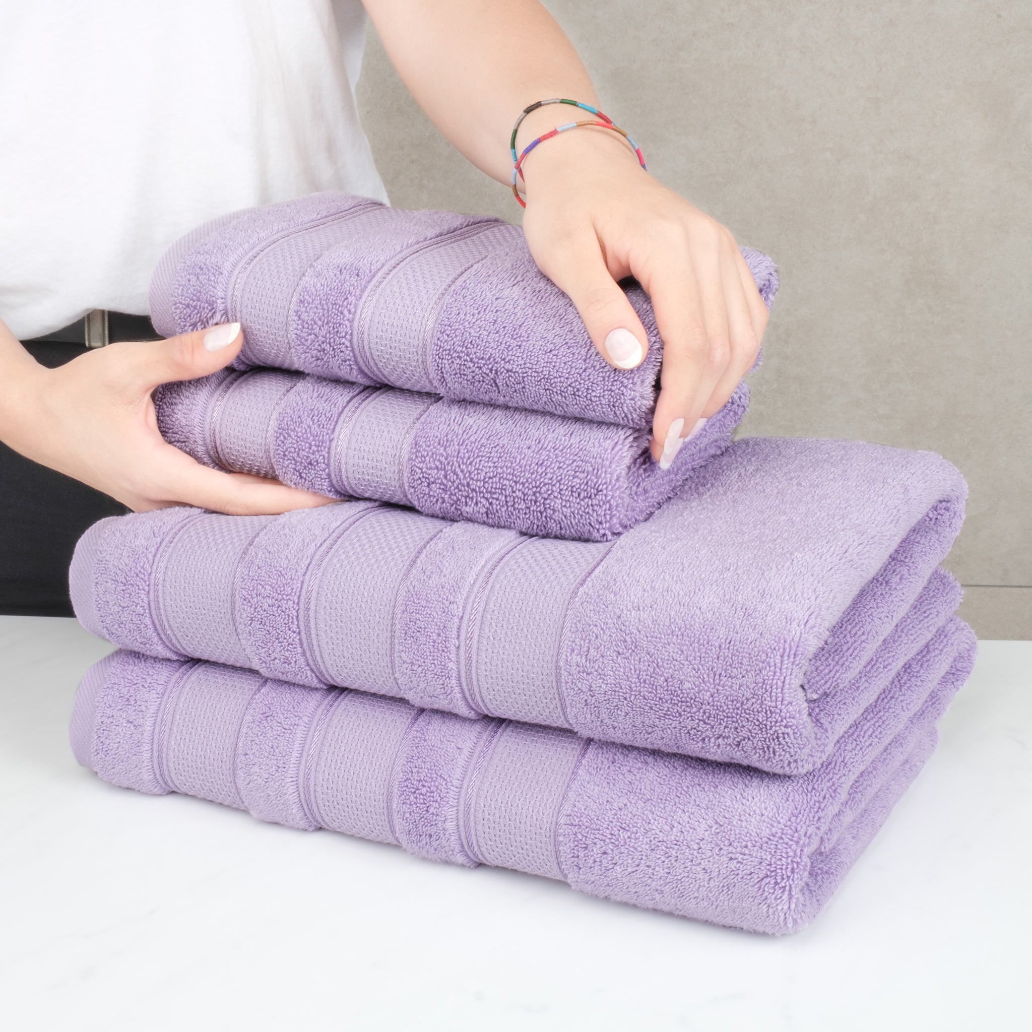 American Soft Linen Salem Collection 6 Piece 100% Cotton Luxury Bath Towel Set Lilac-6