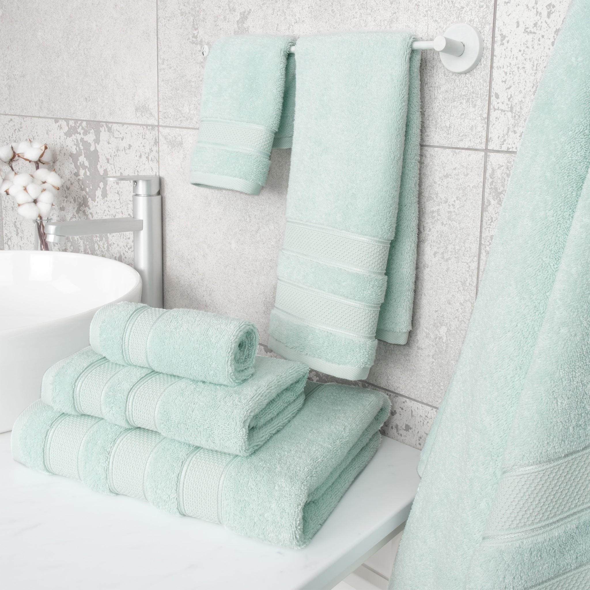 American Soft Linen Salem Collection 6 Piece 100% Cotton Luxury Bath Towel Set Mint-2