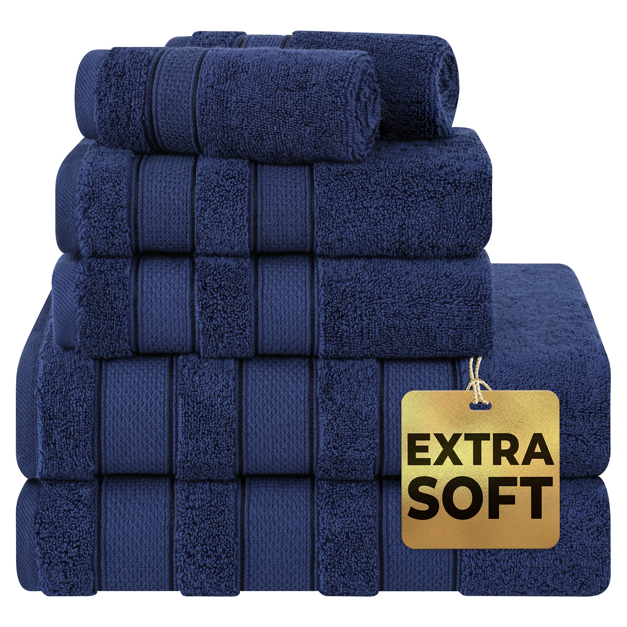 American Soft Linen Salem Collection 6 Piece 100% Cotton Luxury Bath Towel Set Navy Blue-1