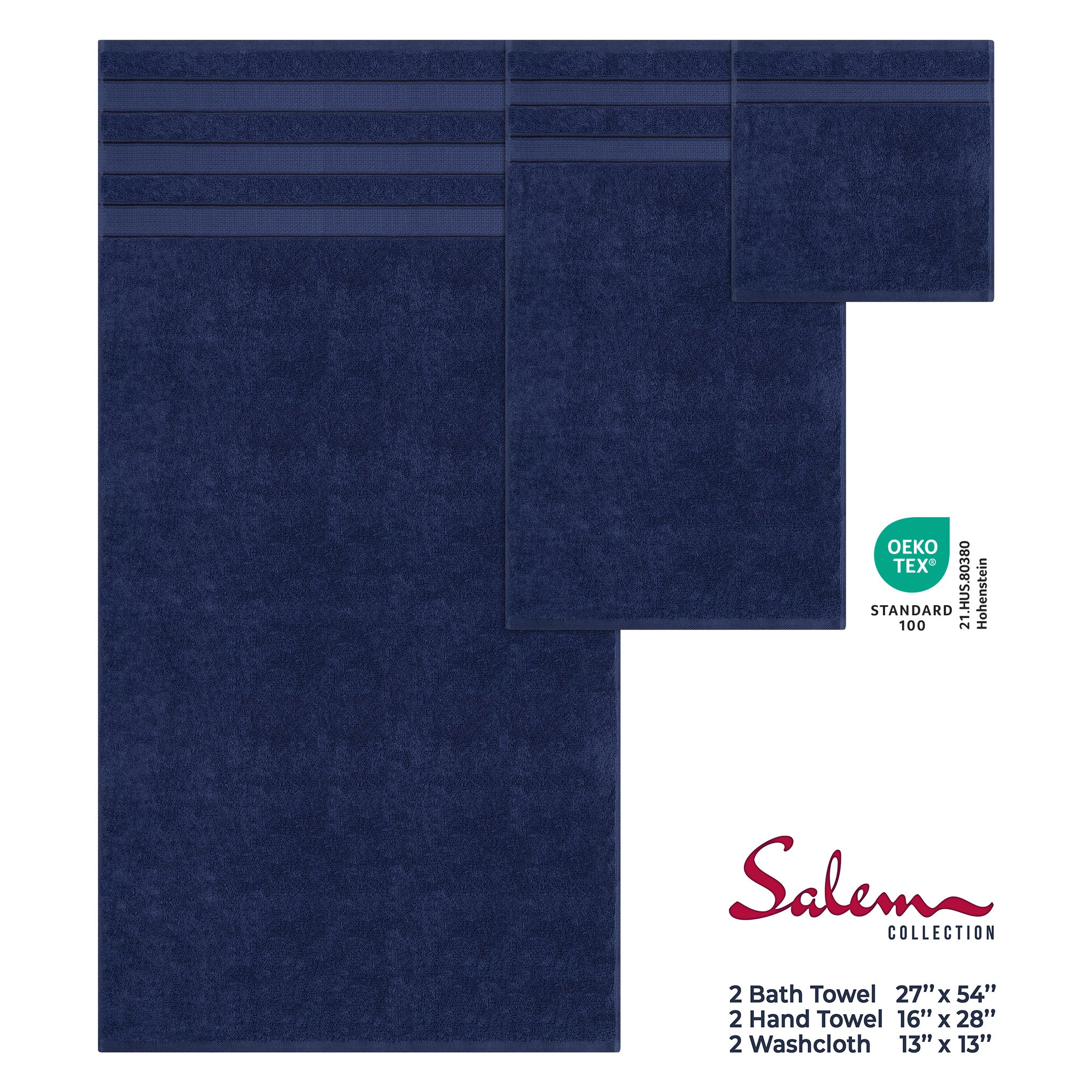 American Soft Linen Salem Collection 6 Piece 100% Cotton Luxury Bath Towel Set Navy Blue-4