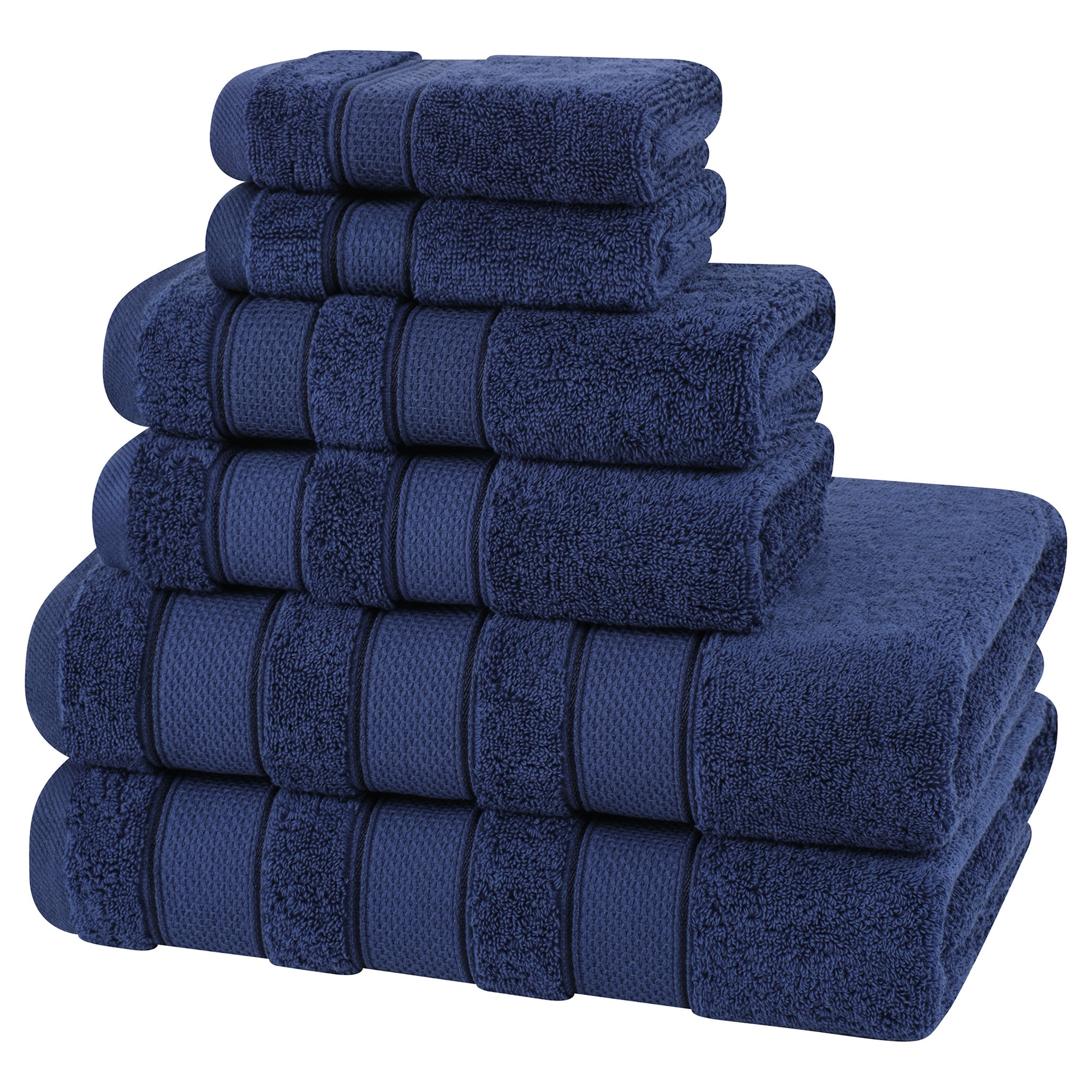 American Soft Linen Salem Collection 6 Piece 100% Cotton Luxury Bath Towel Set Navy Blue-5