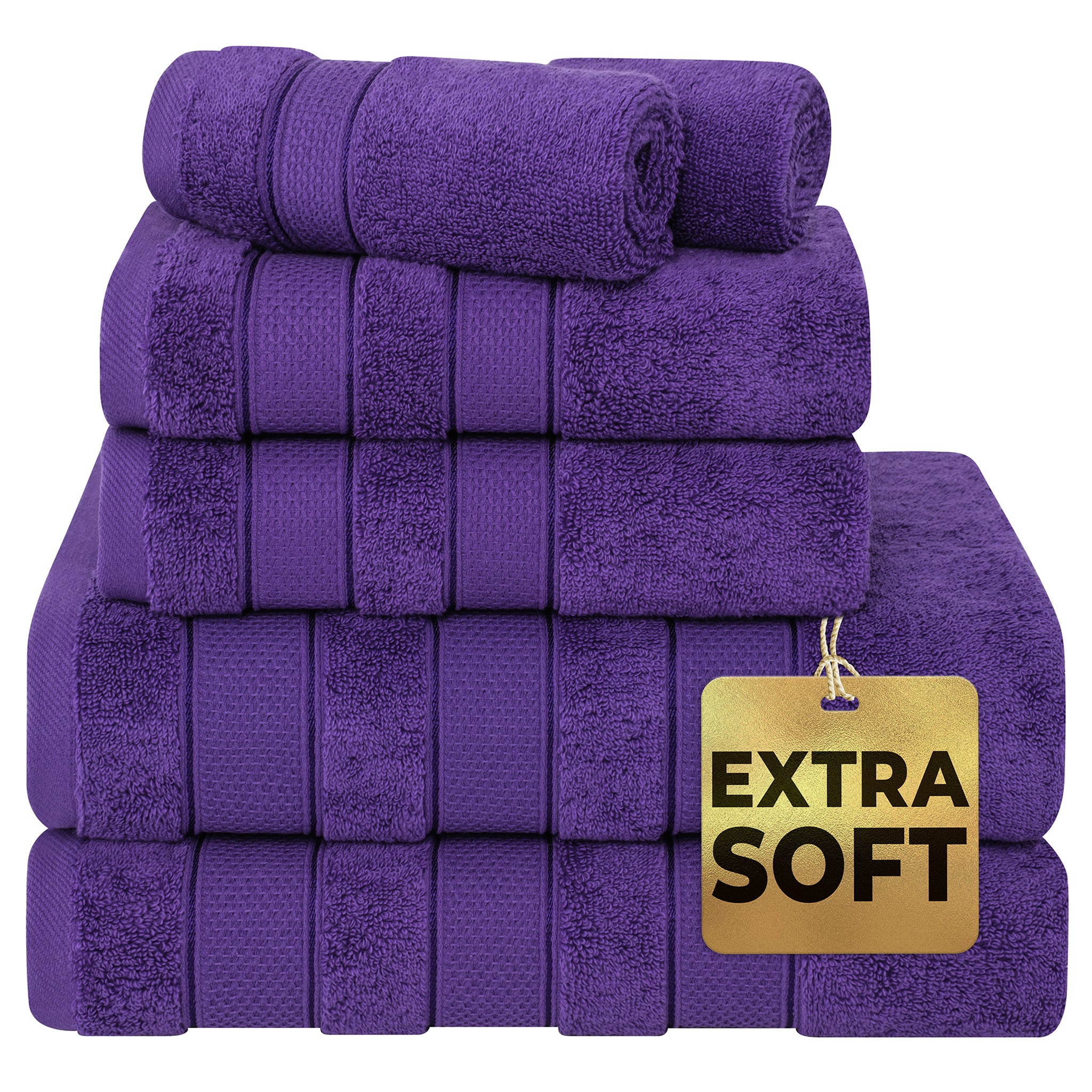 American Soft Linen Salem Collection 6 Piece 100% Cotton Luxury Bath Towel Set Purple-1