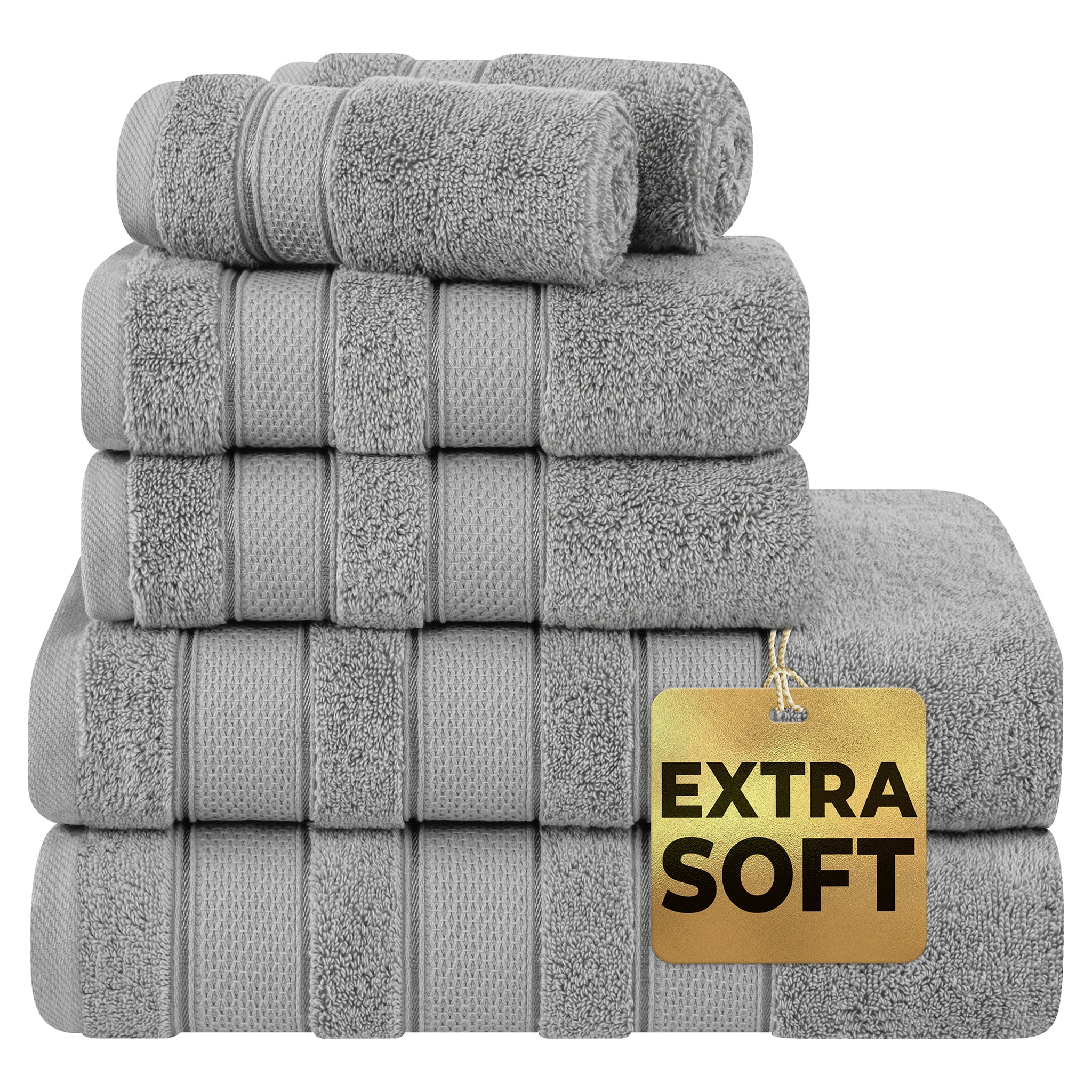 American Soft Linen Salem Collection 6 Piece 100% Cotton Luxury Bath Towel Set Rockridge Gray-1