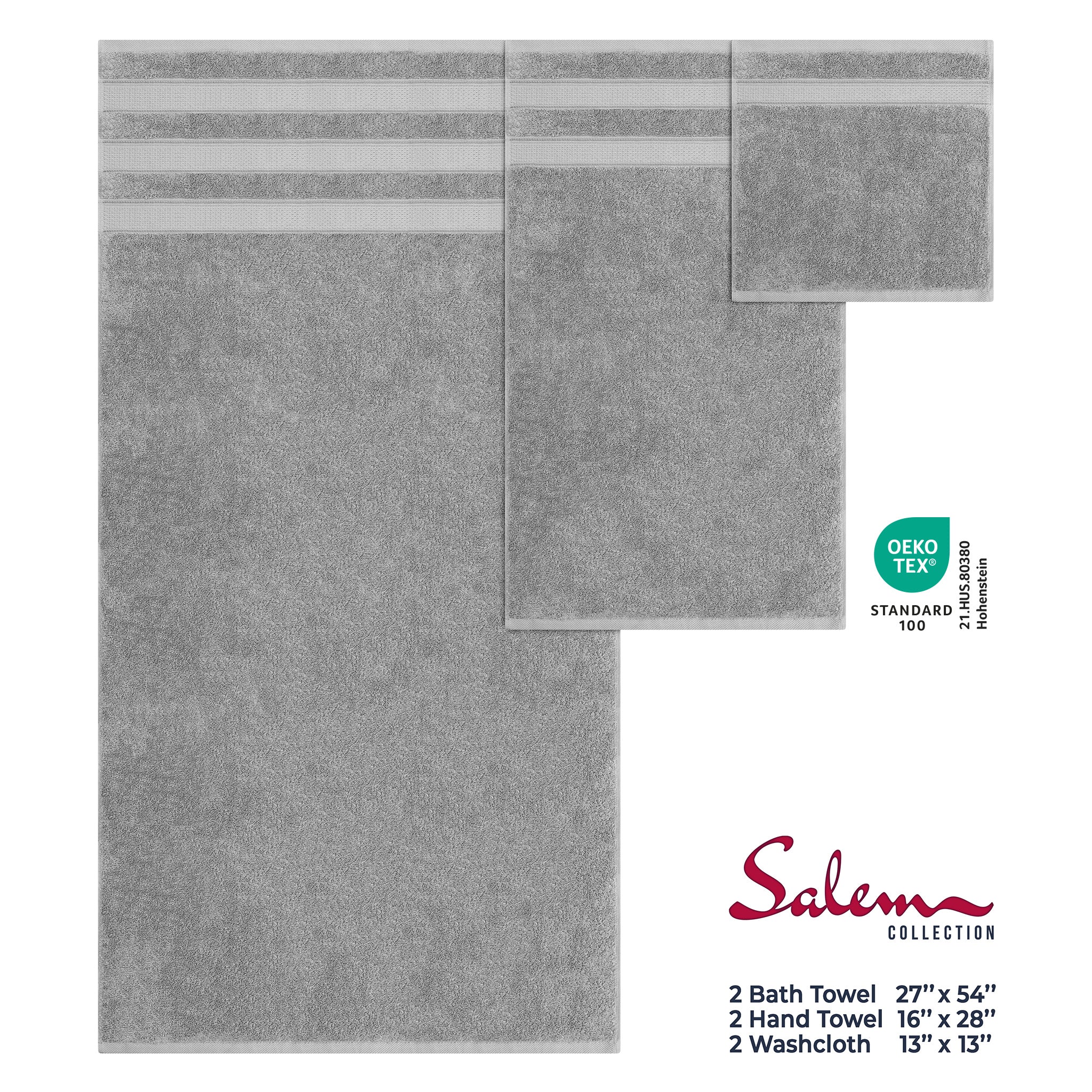 American Soft Linen Salem Collection 6 Piece 100% Cotton Luxury Bath Towel Set Rockridge Gray-4