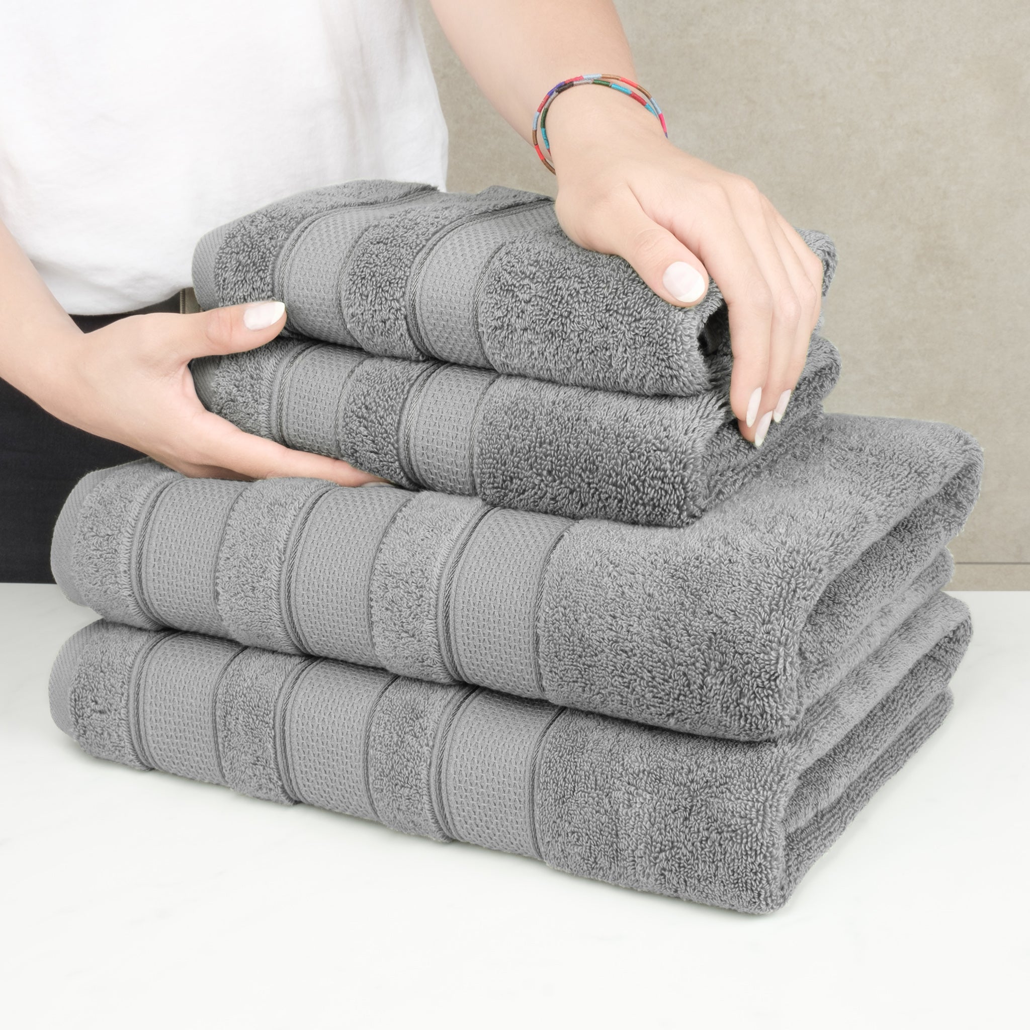 American Soft Linen Salem Collection 6 Piece 100% Cotton Luxury Bath Towel Set Rockridge Gray-6