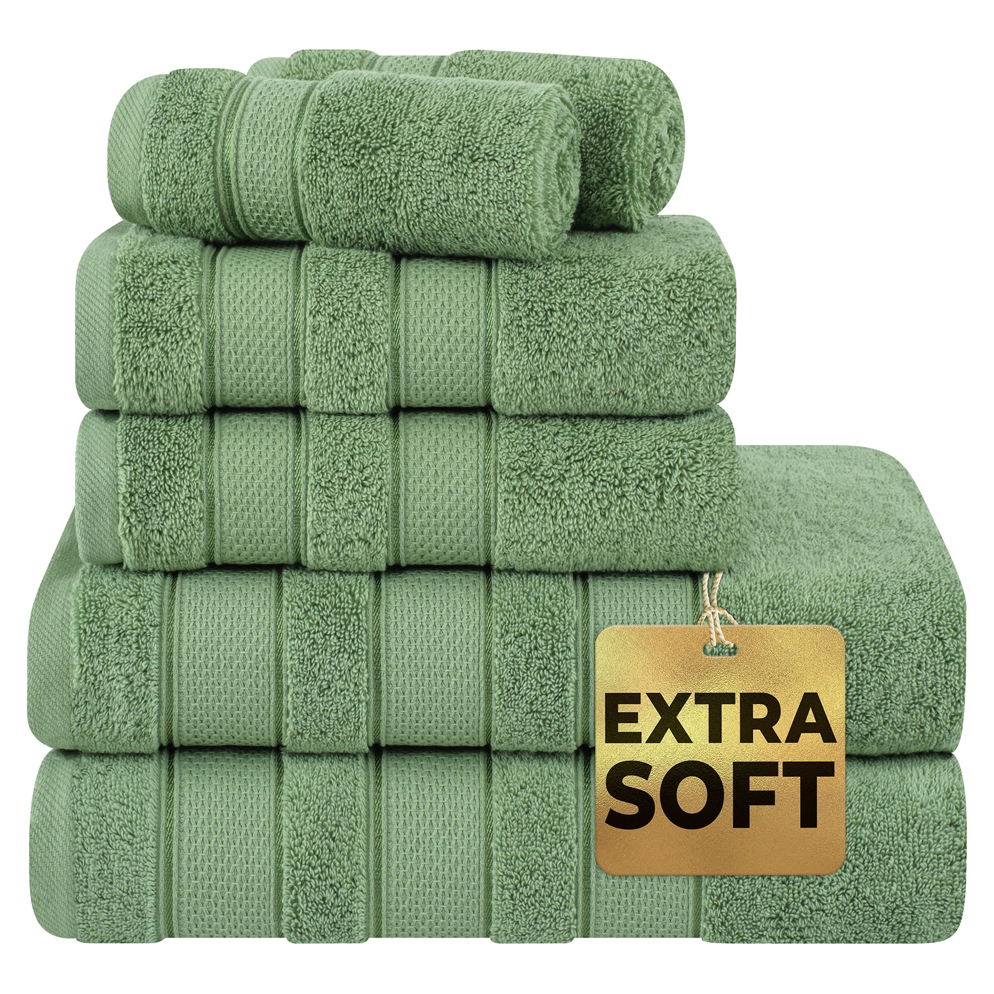 American Soft Linen Salem Collection 6 Piece 100% Cotton Luxury Bath Towel Set Sage Green-1