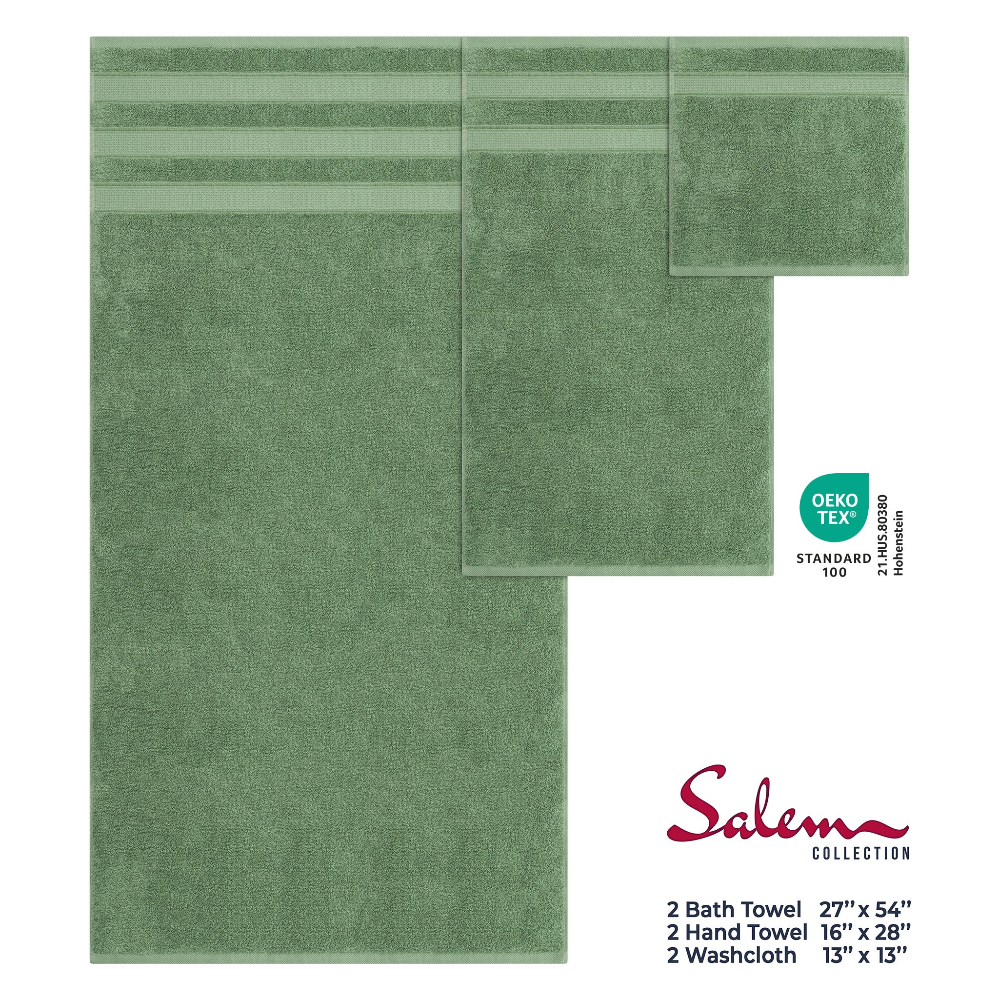 American Soft Linen Salem Collection 6 Piece 100% Cotton Luxury Bath Towel Set Sage Green-4