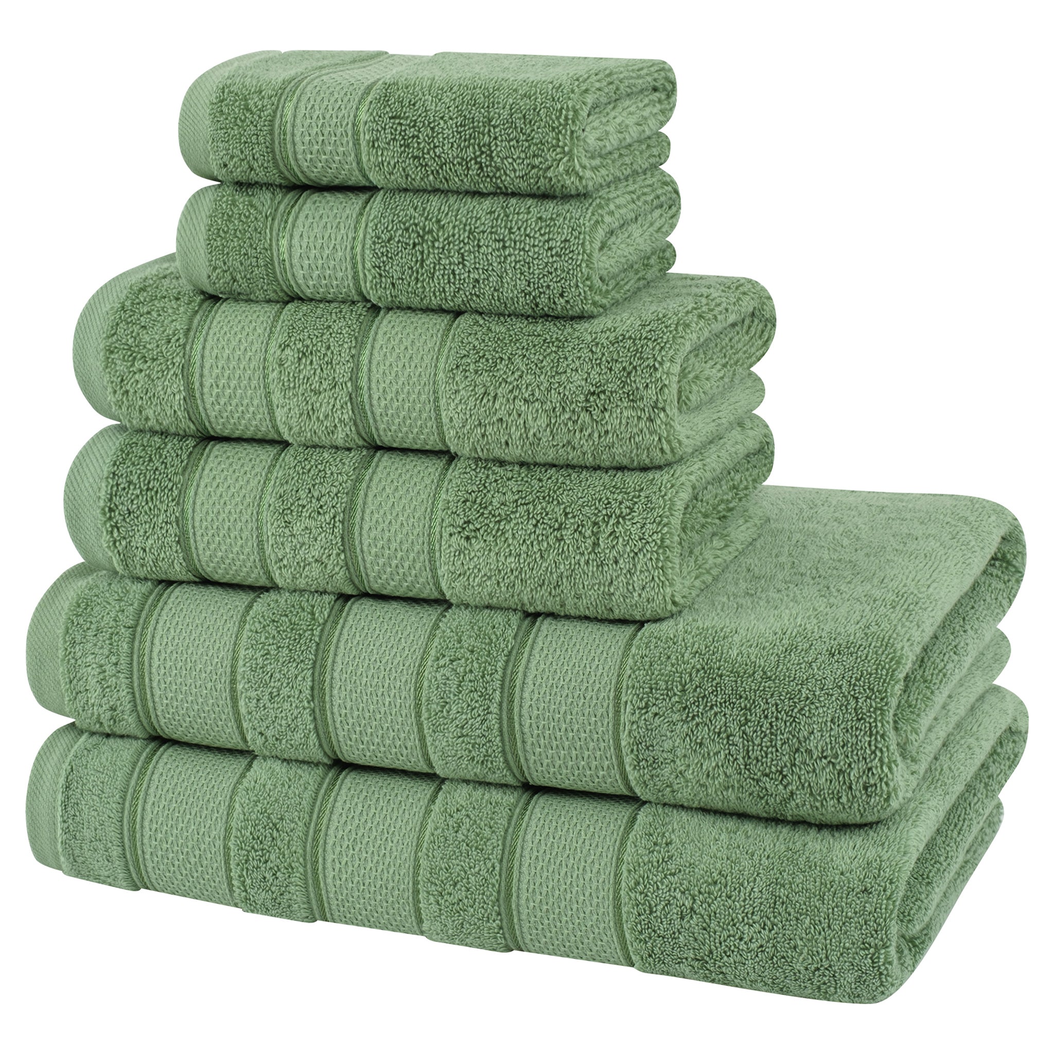 American Soft Linen Salem Collection 6 Piece 100% Cotton Luxury Bath Towel Set Sage Green-5