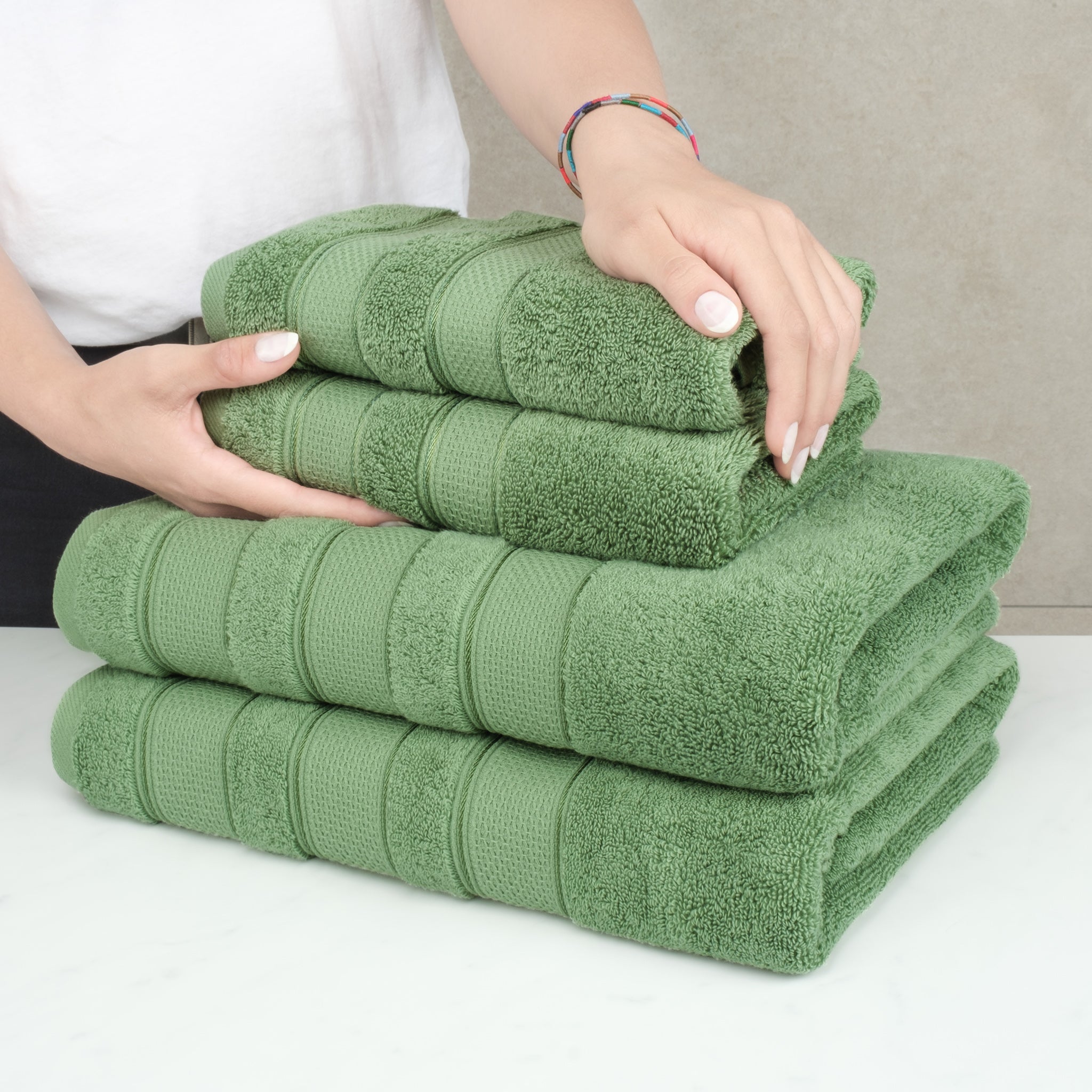 American Soft Linen Salem Collection 6 Piece 100% Cotton Luxury Bath Towel Set Sage Green-6