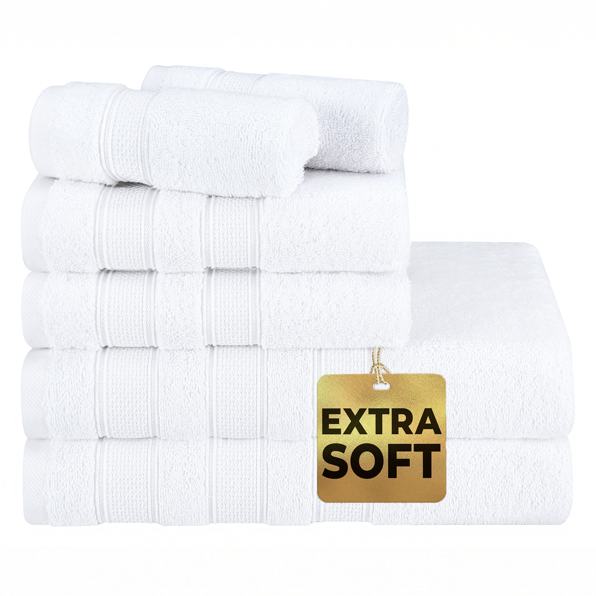 American Soft Linen Salem Collection 6 Piece 100% Cotton Luxury Bath Towel Set White-1