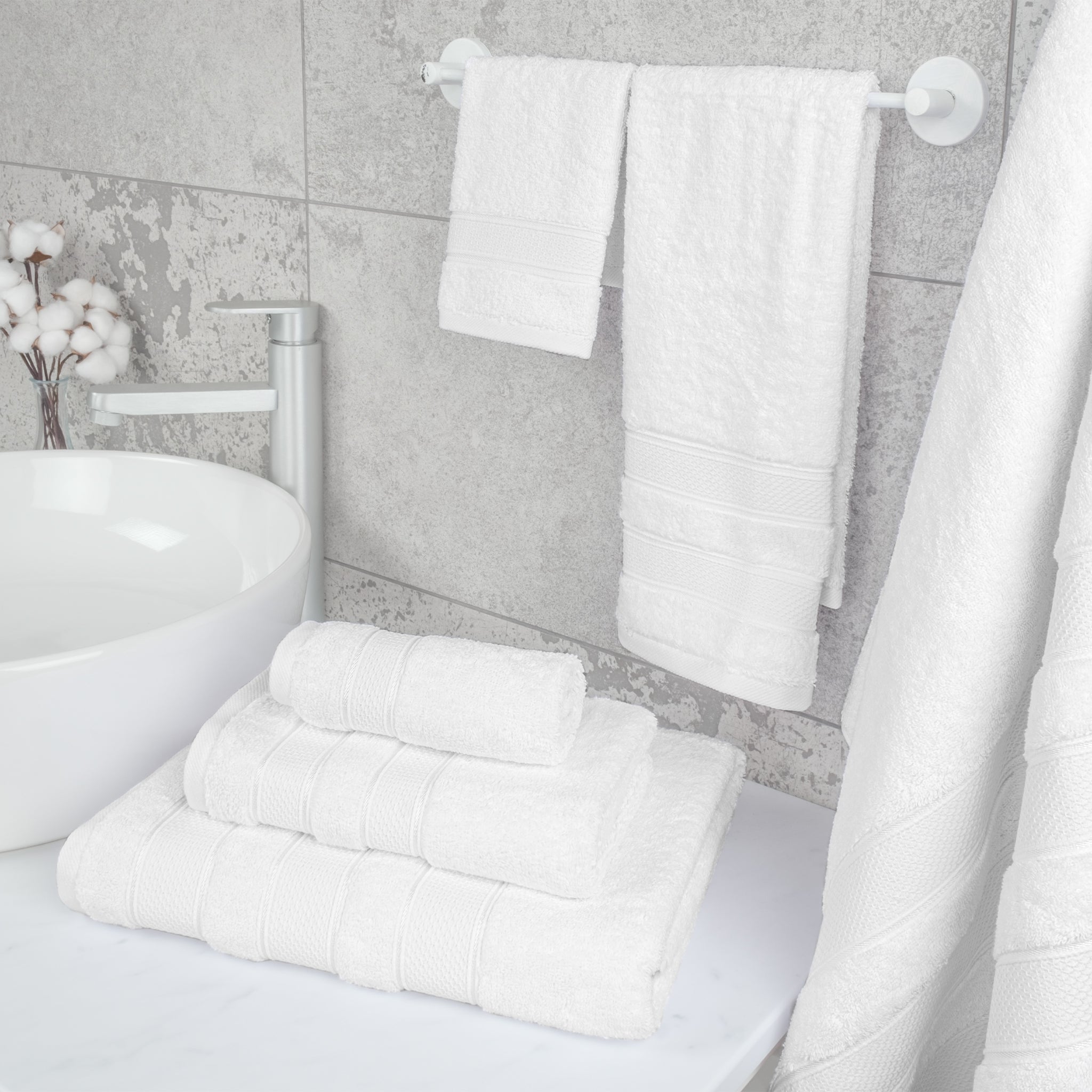 American Soft Linen Salem Collection 6 Piece 100% Cotton Luxury Bath Towel Set White-2