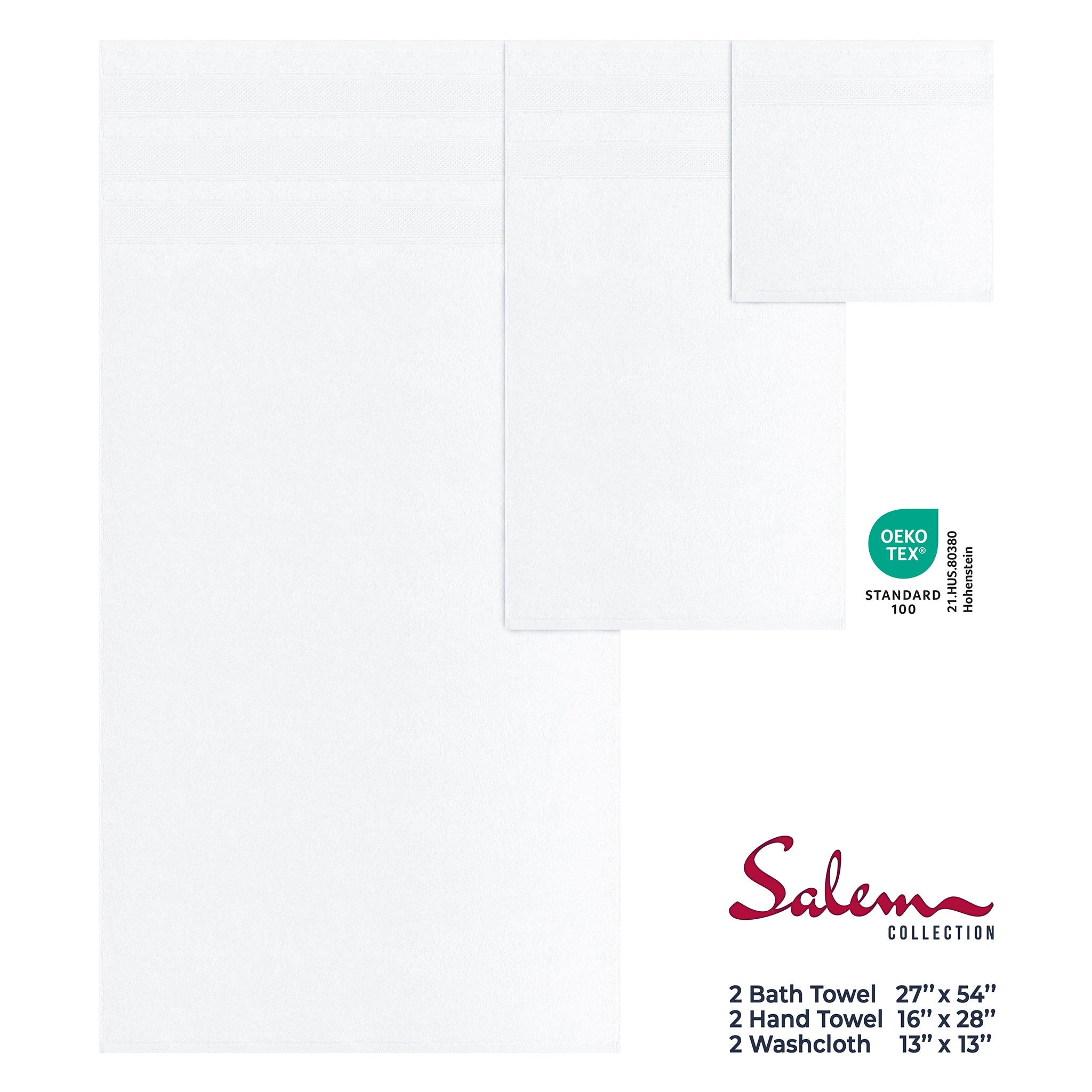 American Soft Linen Salem Collection 6 Piece 100% Cotton Luxury Bath Towel Set White-4