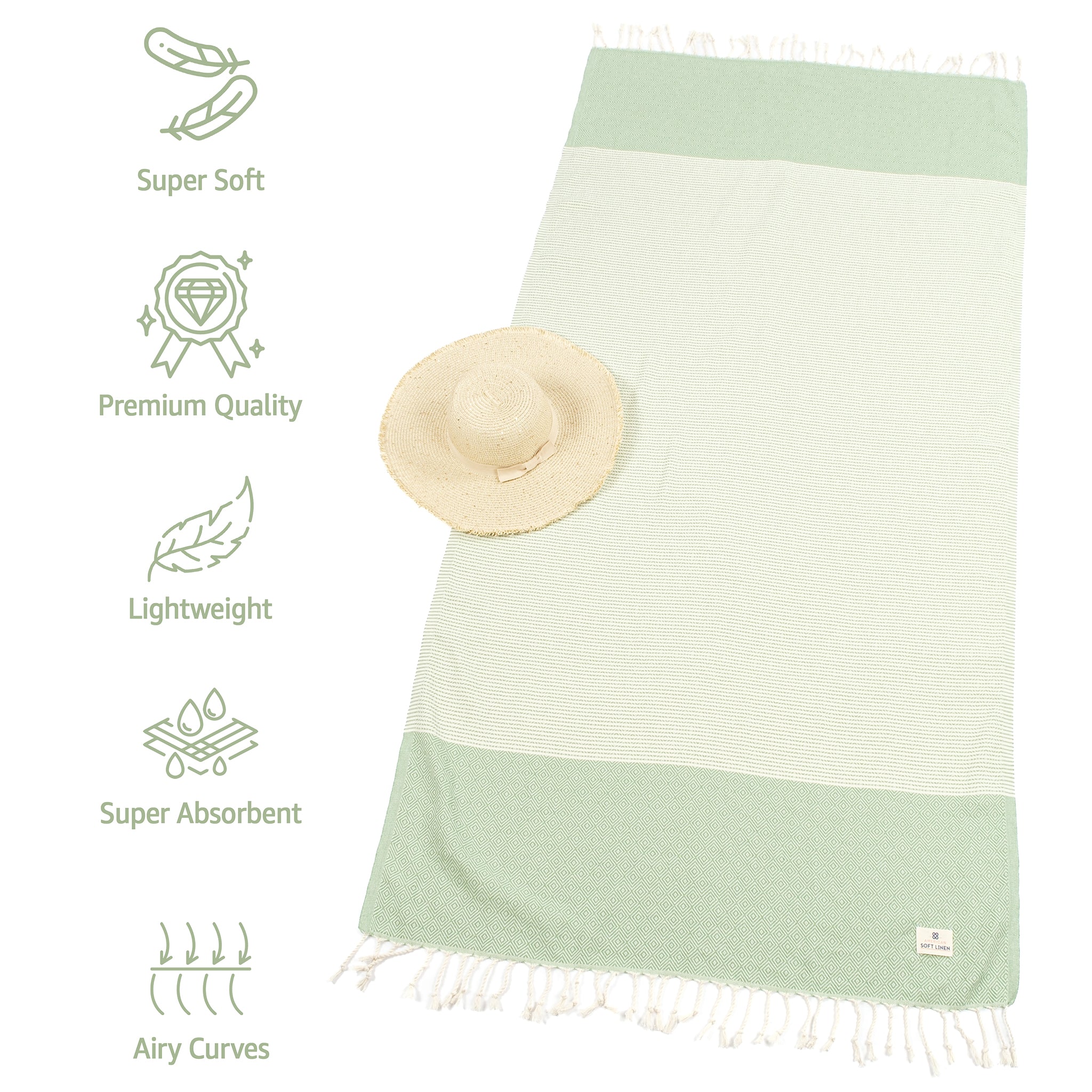 American Soft Linen Turkish Peshtemal Beach Towels, Cotton 4 Pack, 40" x 70" Size, Swim Towels for Beach and Pool Towels