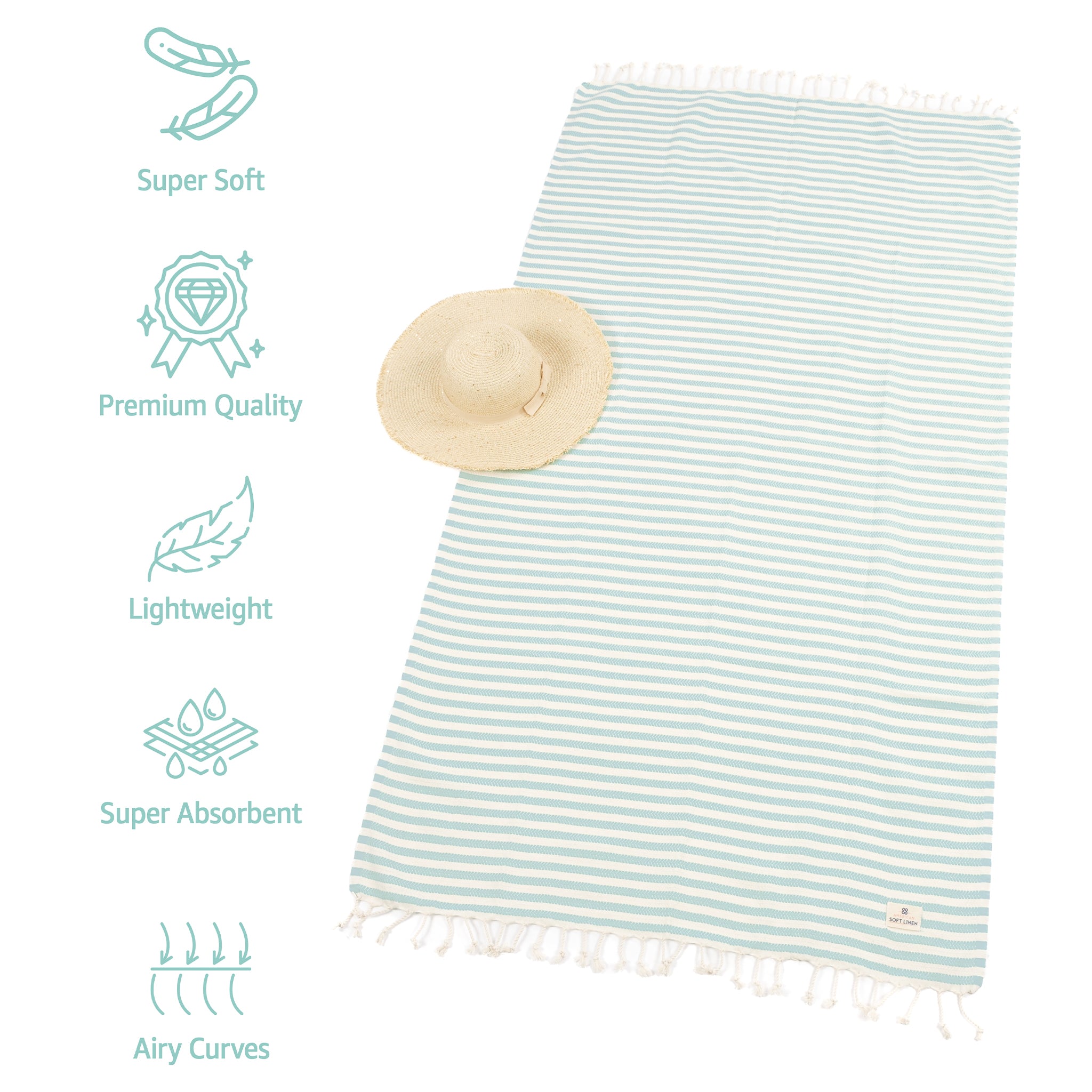 American Soft Linen Turkish Peshtemal Beach Towels, Cotton 4 Pack, 40" x 70" Size, Swim Towels for Beach and Pool Towels