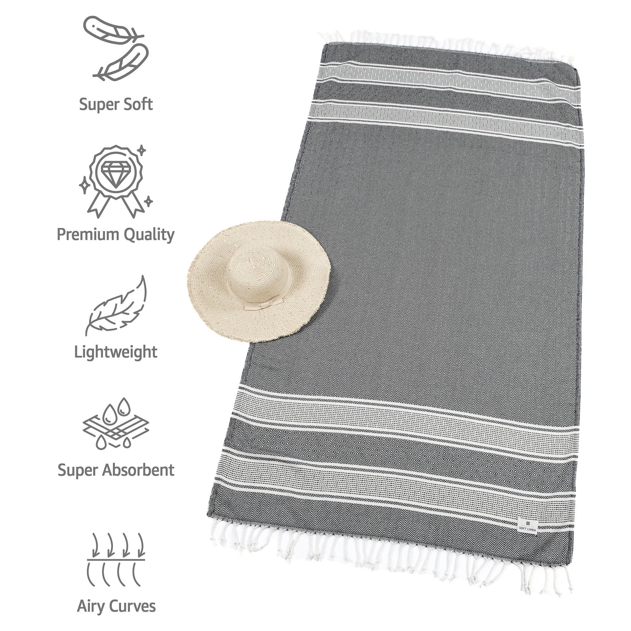 American Soft Linen Turkish Peshtemal Beach Towels, Cotton 4 Pack, 40" x 70" Size, Swim Towels for Beach and Pool Towels