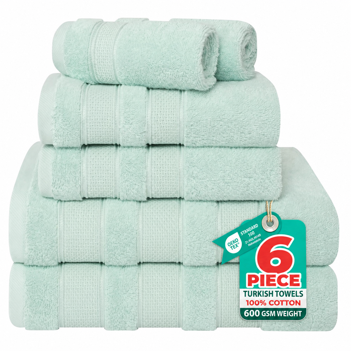 Salem 6 Piece 100% Cotton Luxury Turkish Bath Towel Set