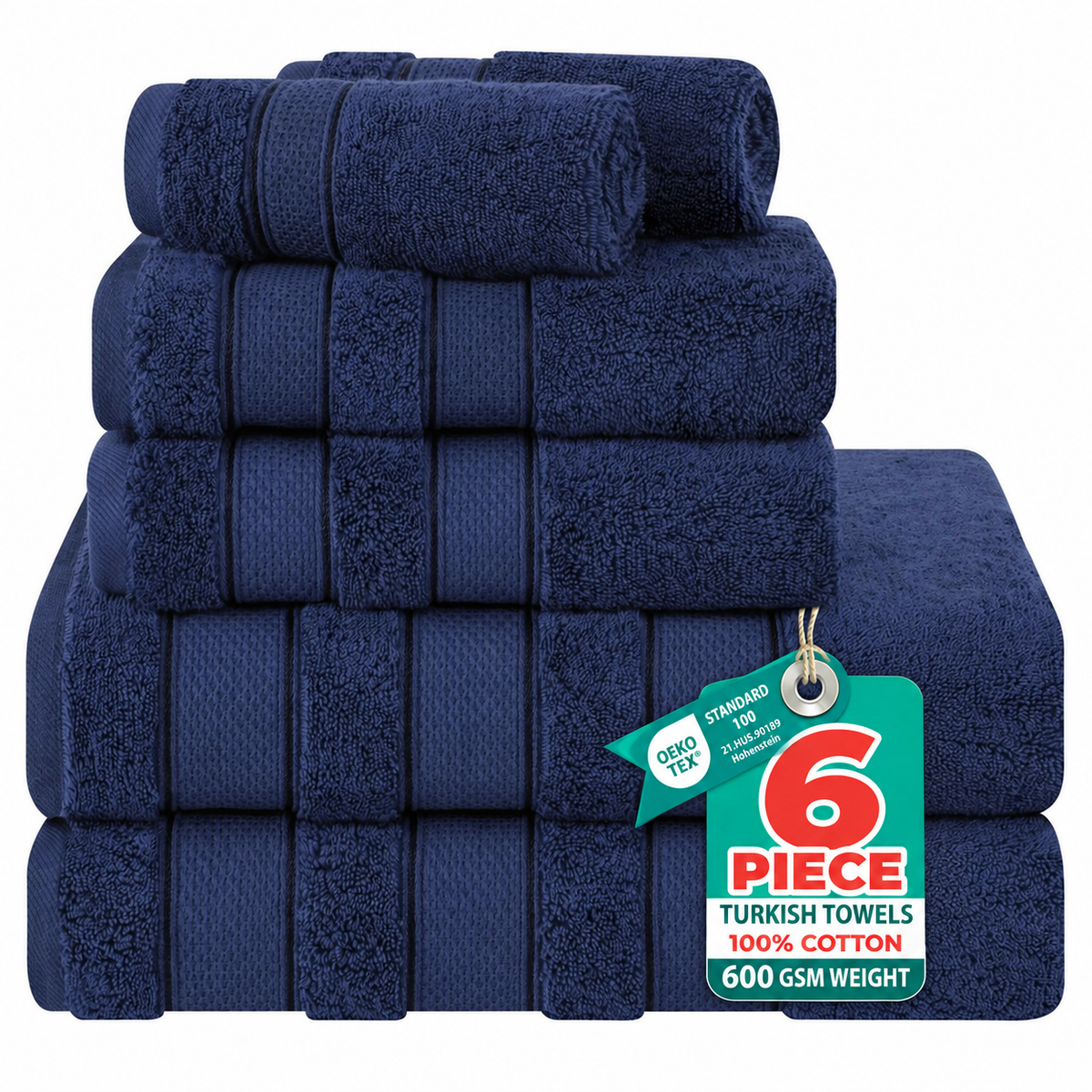 Salem 6 Piece 100% Cotton Luxury Turkish Bath Towel Set