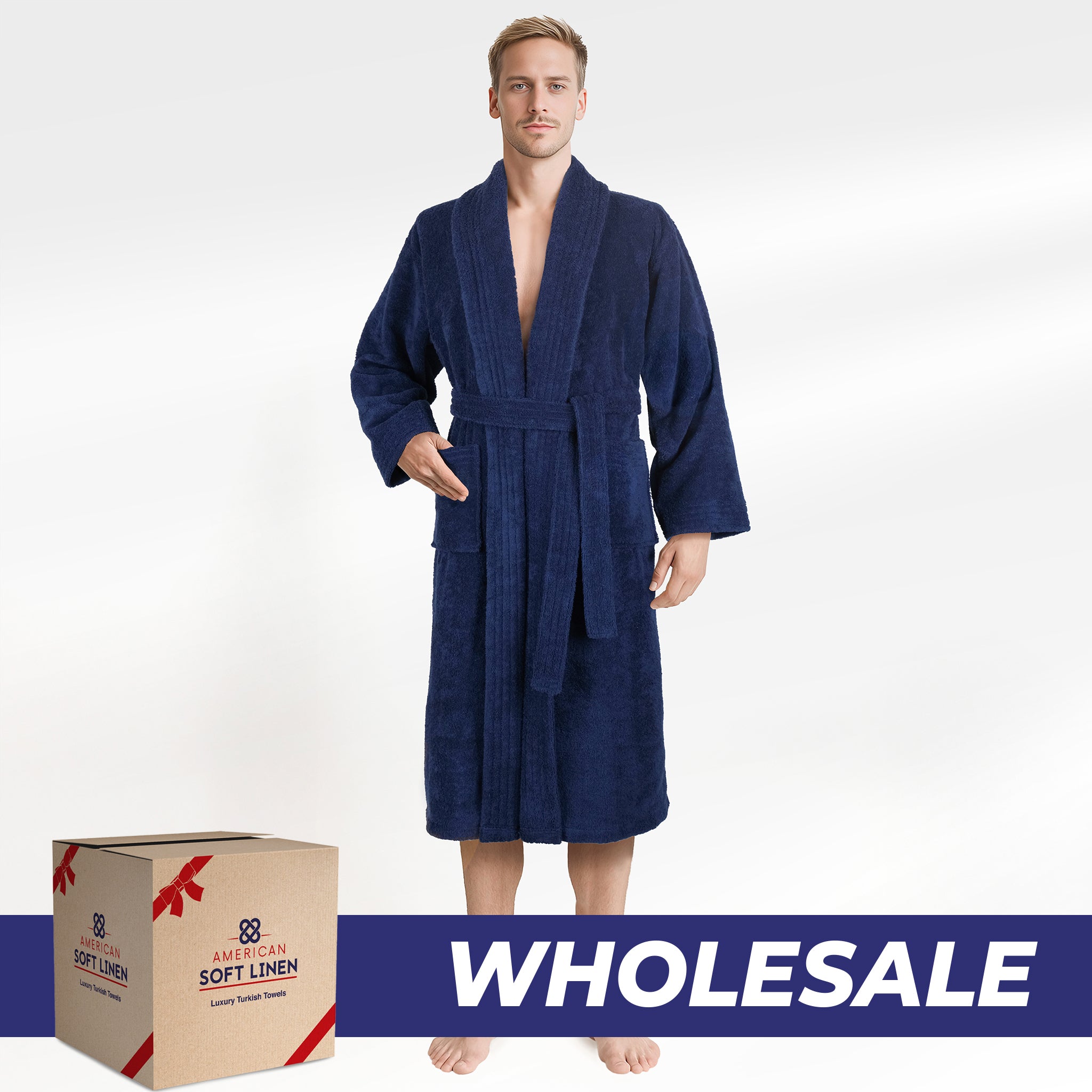 American Soft Linen Luxury Men’s Robe – 100% Cotton, Quick Dry, Turkish Bathrobe for Wholesale