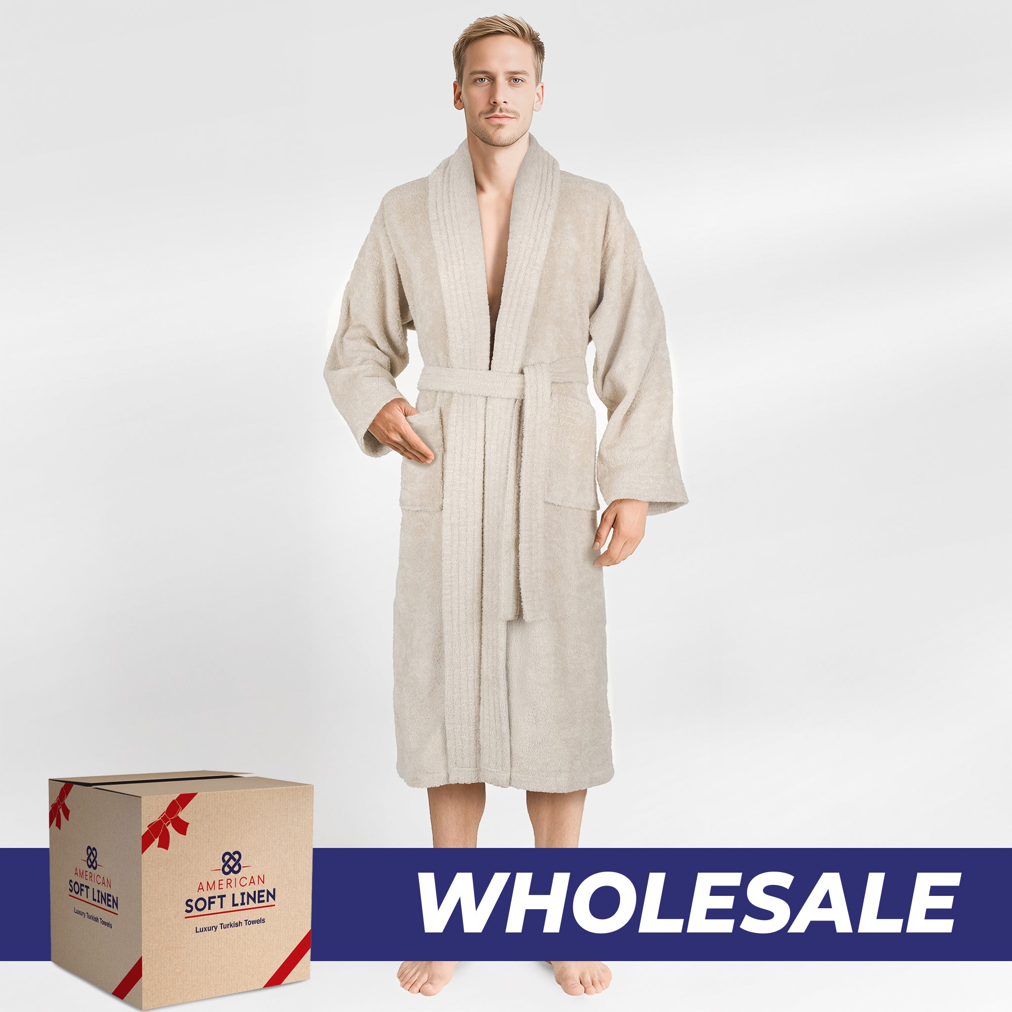 American Soft Linen Luxury Men’s Robe – 100% Cotton, Quick Dry, Turkish Bathrobe for Wholesale