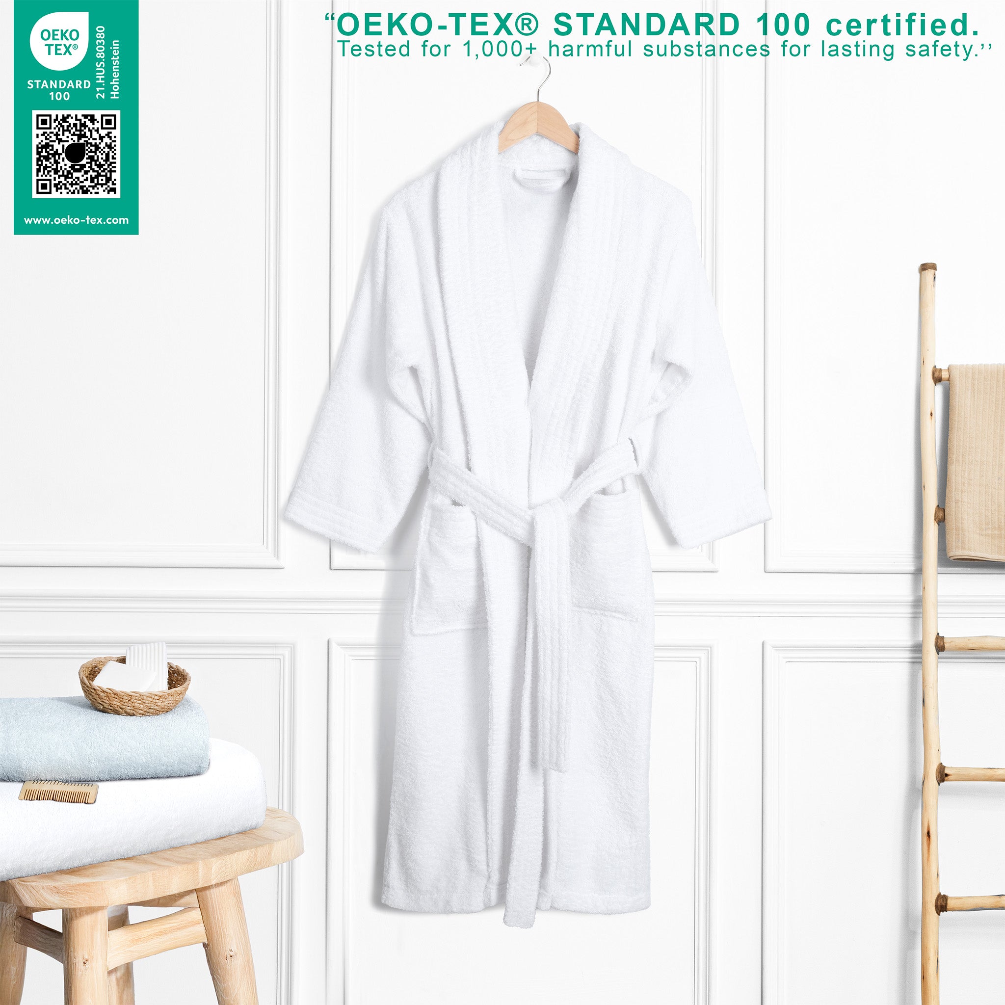 American Soft Linen Luxury Women’s Robe – 100% Cotton 380 GSM Quick Dry Turkish Bathrobe for Wholesale - 2XL White 3