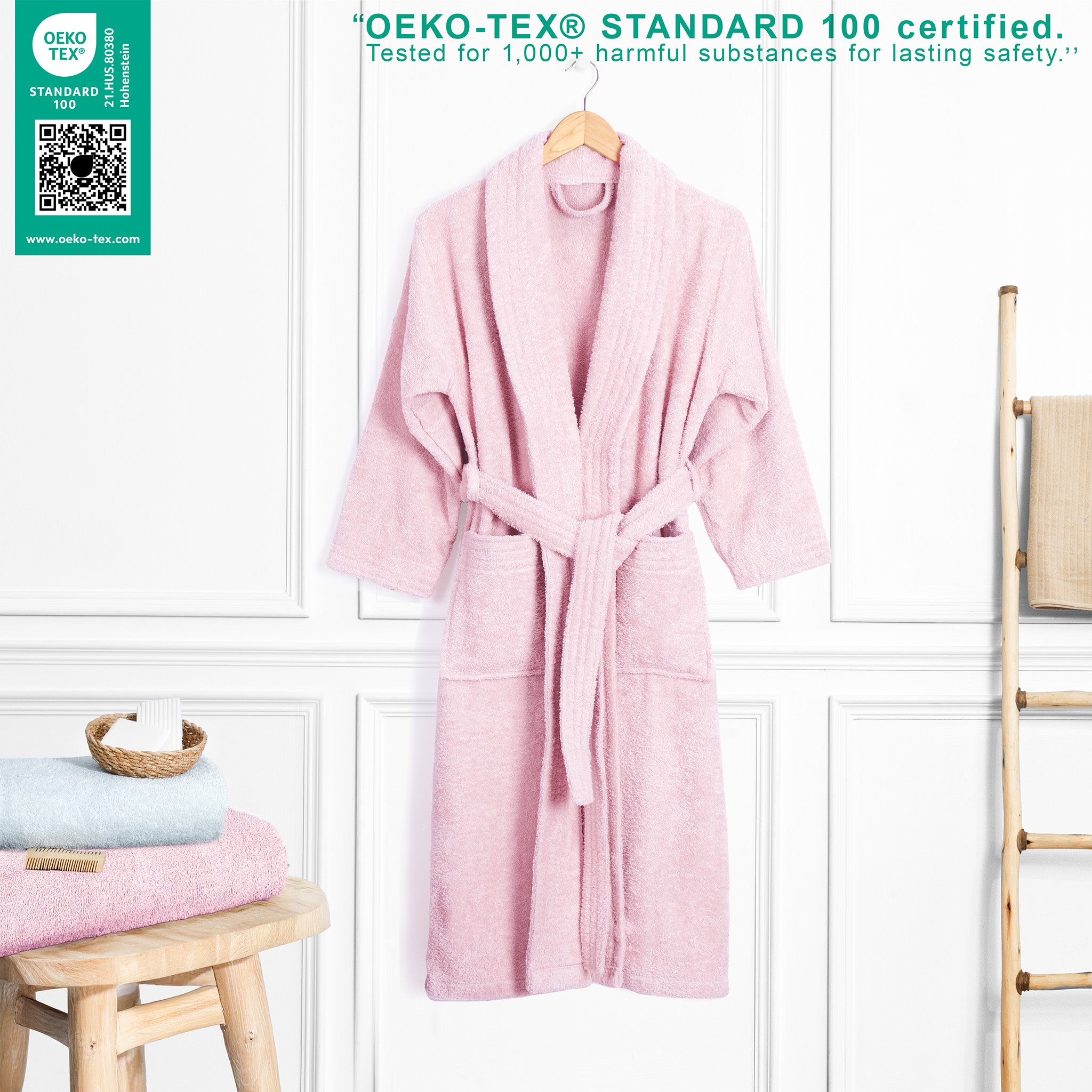 American Soft Linen Luxury Women’s Robe – 100% Cotton 380 GSM Quick Dry Turkish Bathrobe for Wholesale - XL Pink 3