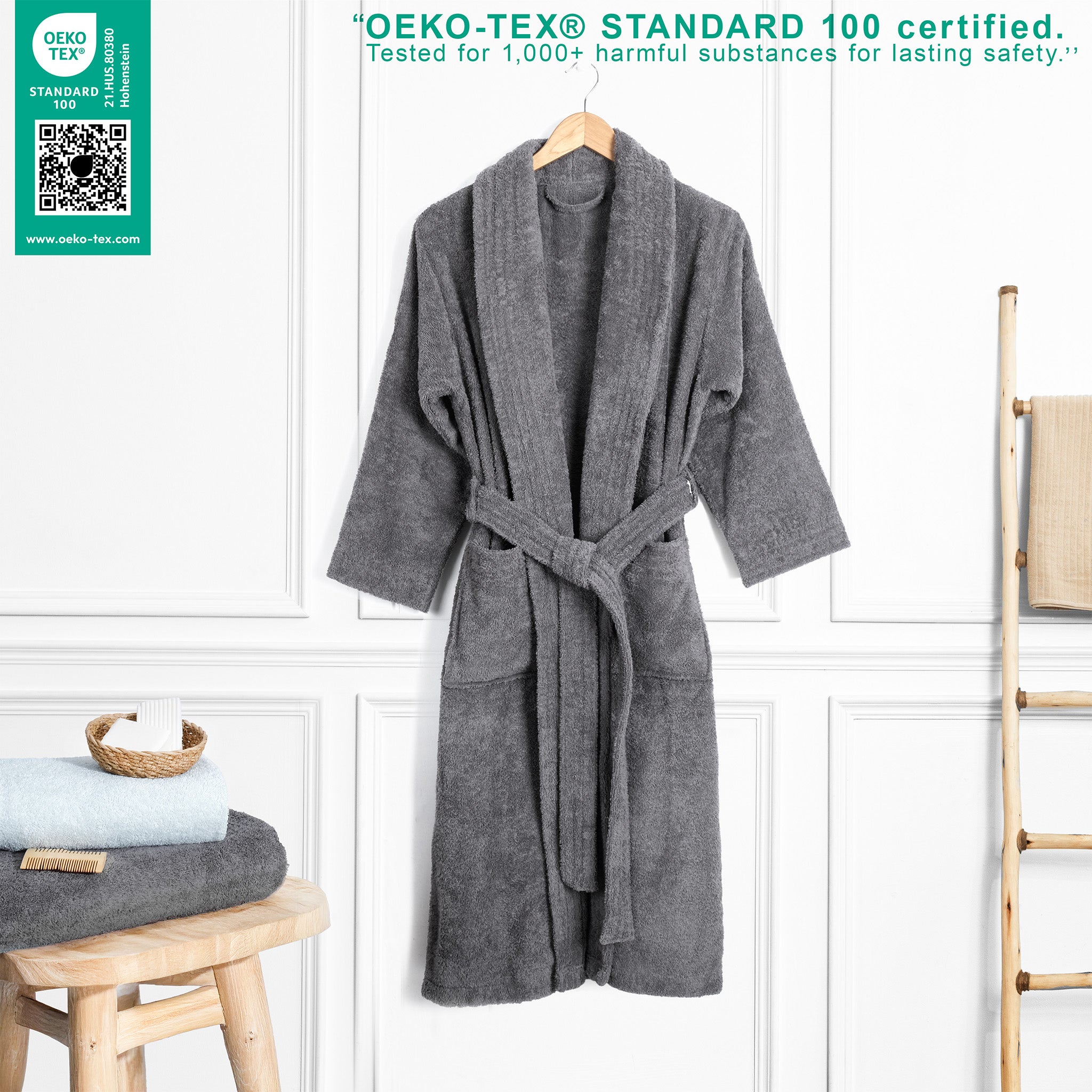 American Soft Linen Luxury Women’s Robe – 100% Cotton 380 GSM Quick Dry Turkish Bathrobe for Wholesale - XS Gray 3