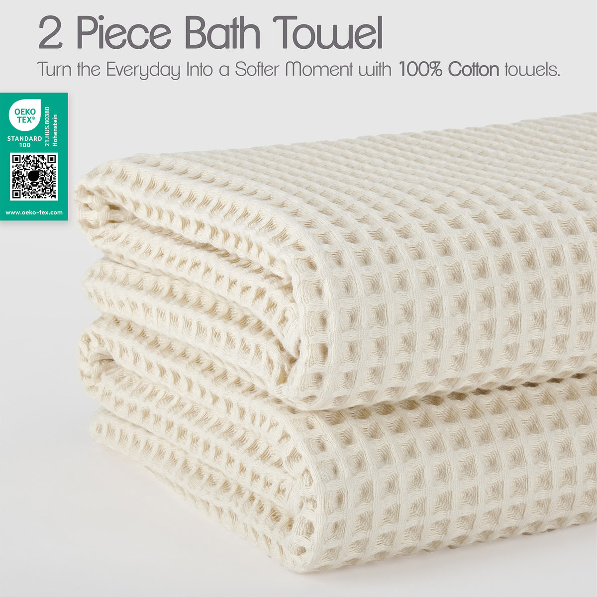 American Soft Linen 100% Cotton Waffle Bath Towels 2 Pack - Beige 3