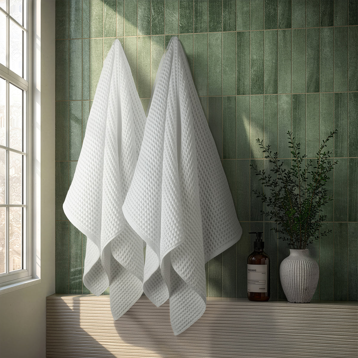 American Soft Linen 100% Cotton Waffle Bath Towels 2 Pack - White 2