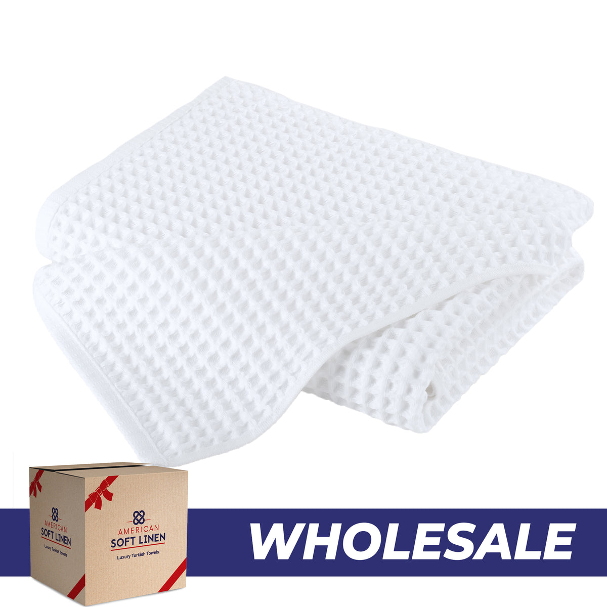 American Soft Linen 100% Cotton Waffle Bath Towels Wholesale – 26 Case White 1