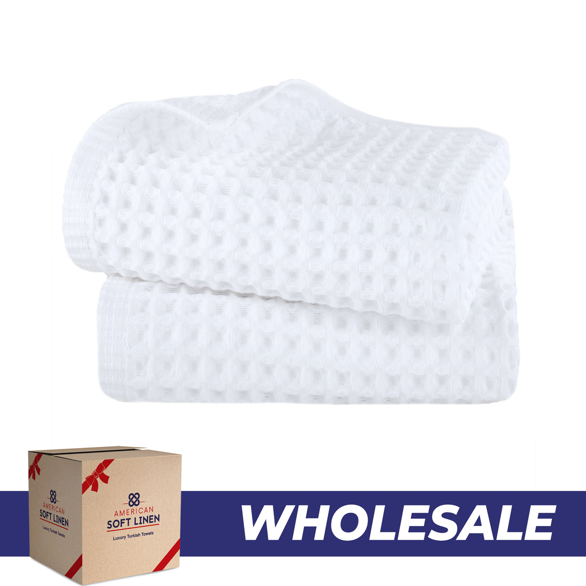 American Soft Linen 100% Cotton Waffle Hand Towels Set 2 pack Wholesale – 60 Case White 1