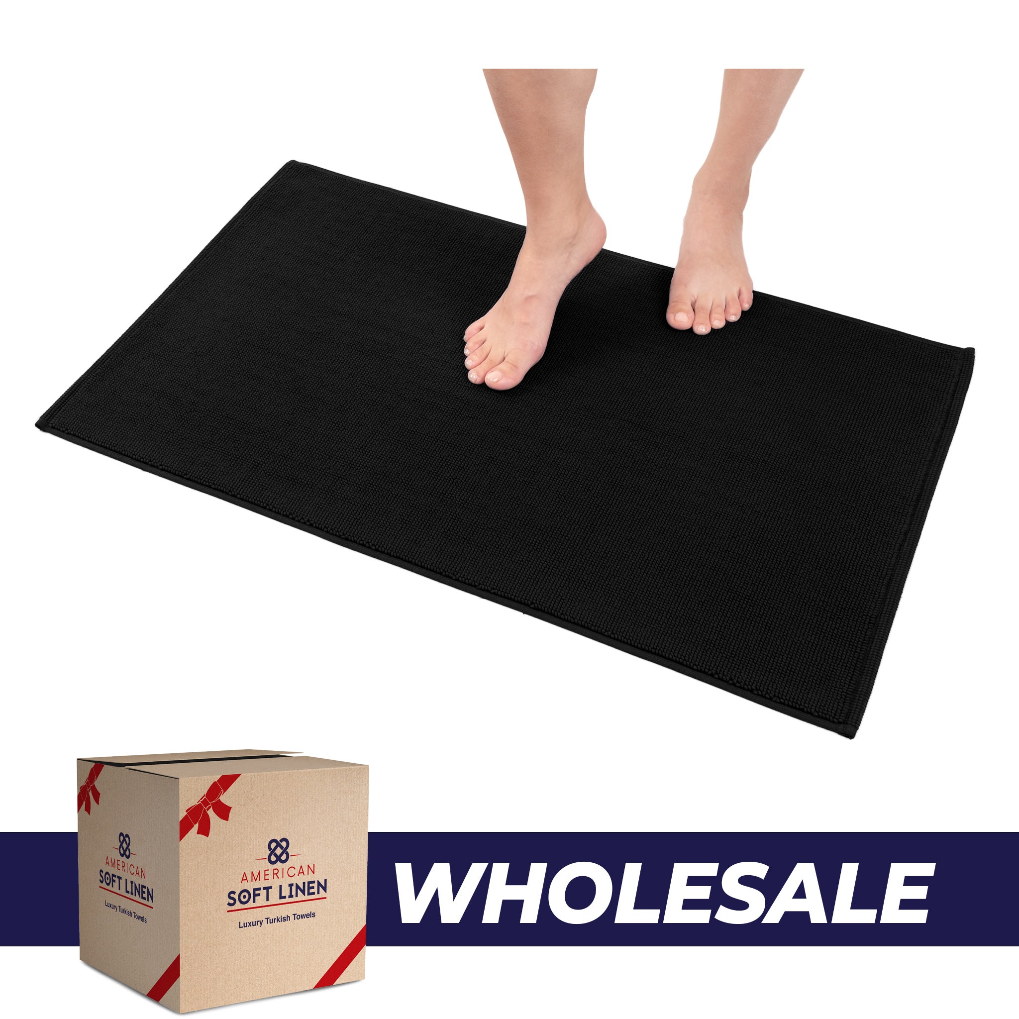 American Soft Linen 100% Cotton Non-Slip 17x24 Inch Bath Rug Wholesale black-0