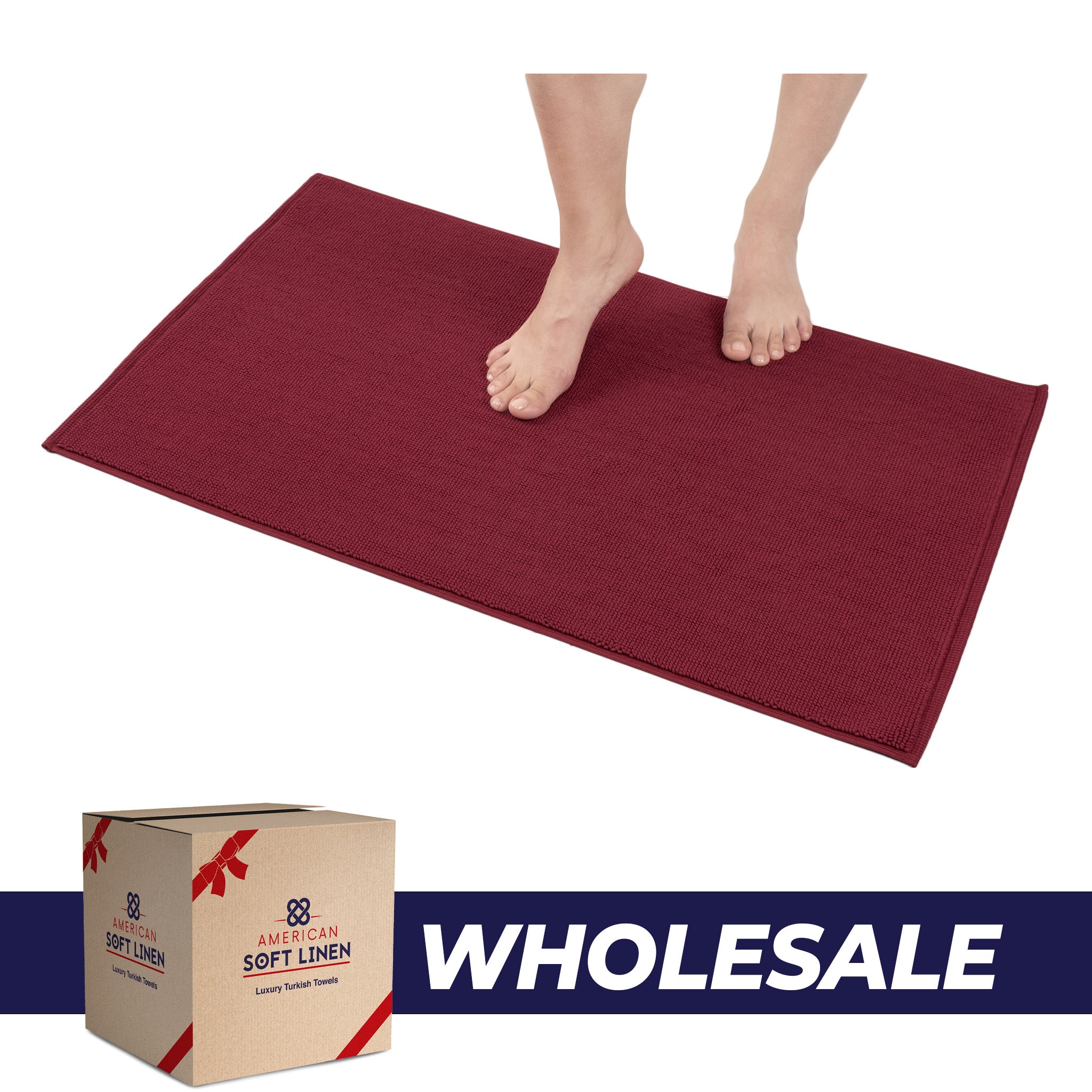 American Soft Linen 100% Cotton Non-Slip 17x24 Inch Bath Rug Wholesale bordeaux-red-0