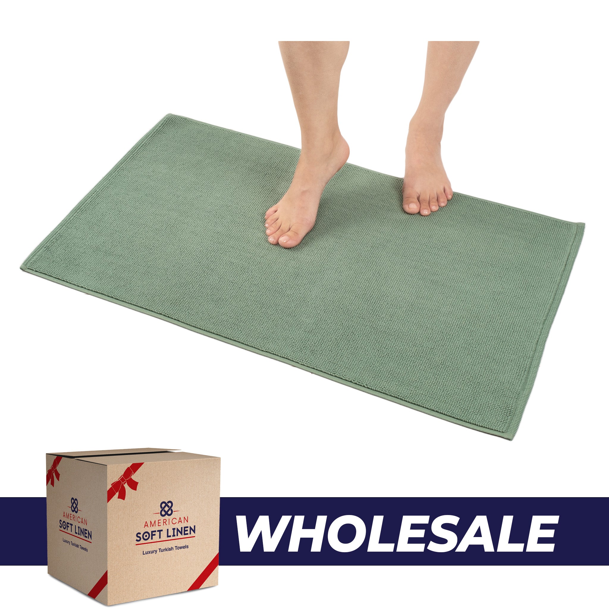 American Soft Linen 100% Cotton Non-Slip 17x24 Inch Bath Rug Wholesale sage-green-0