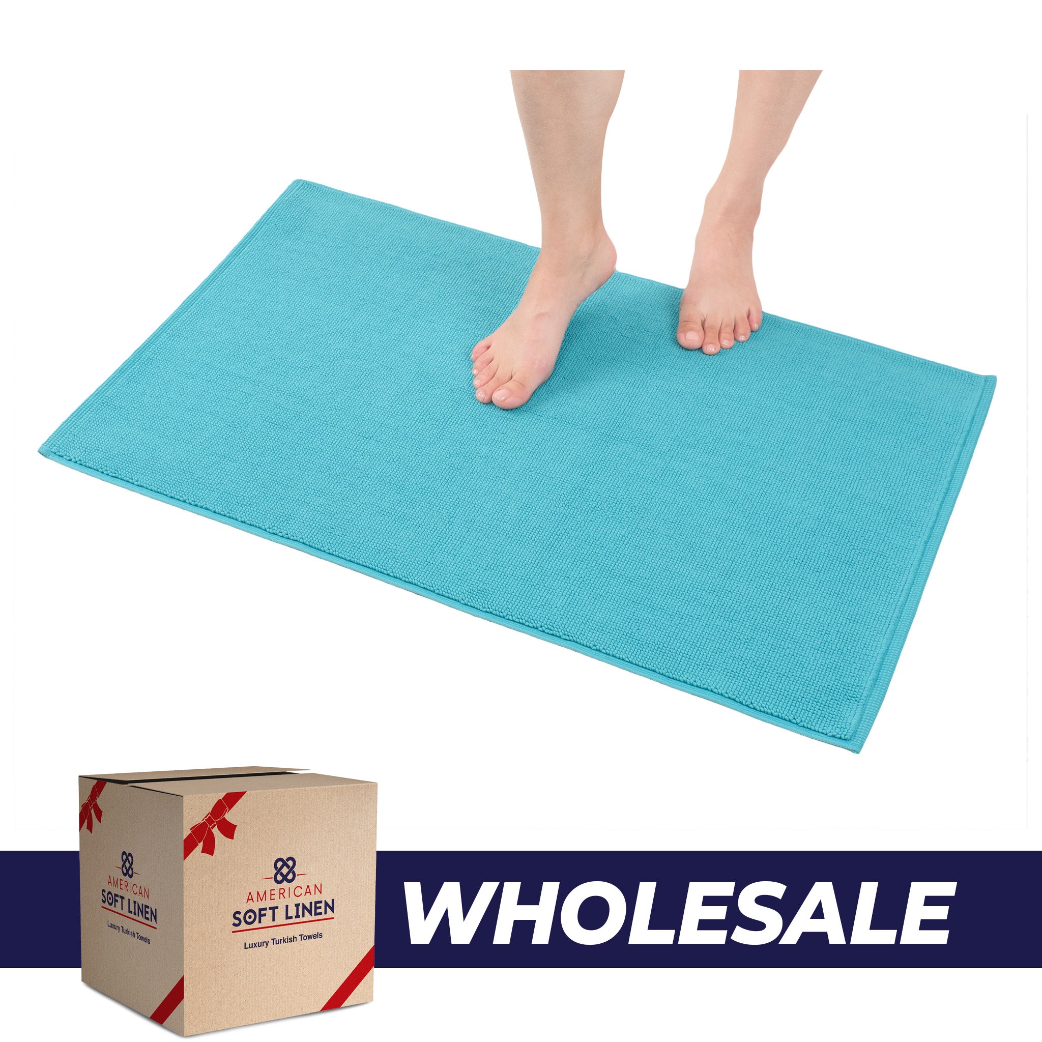 American Soft Linen 100% Cotton Non-Slip 17x24 Inch Bath Rug Wholesale turquoise-blue-0